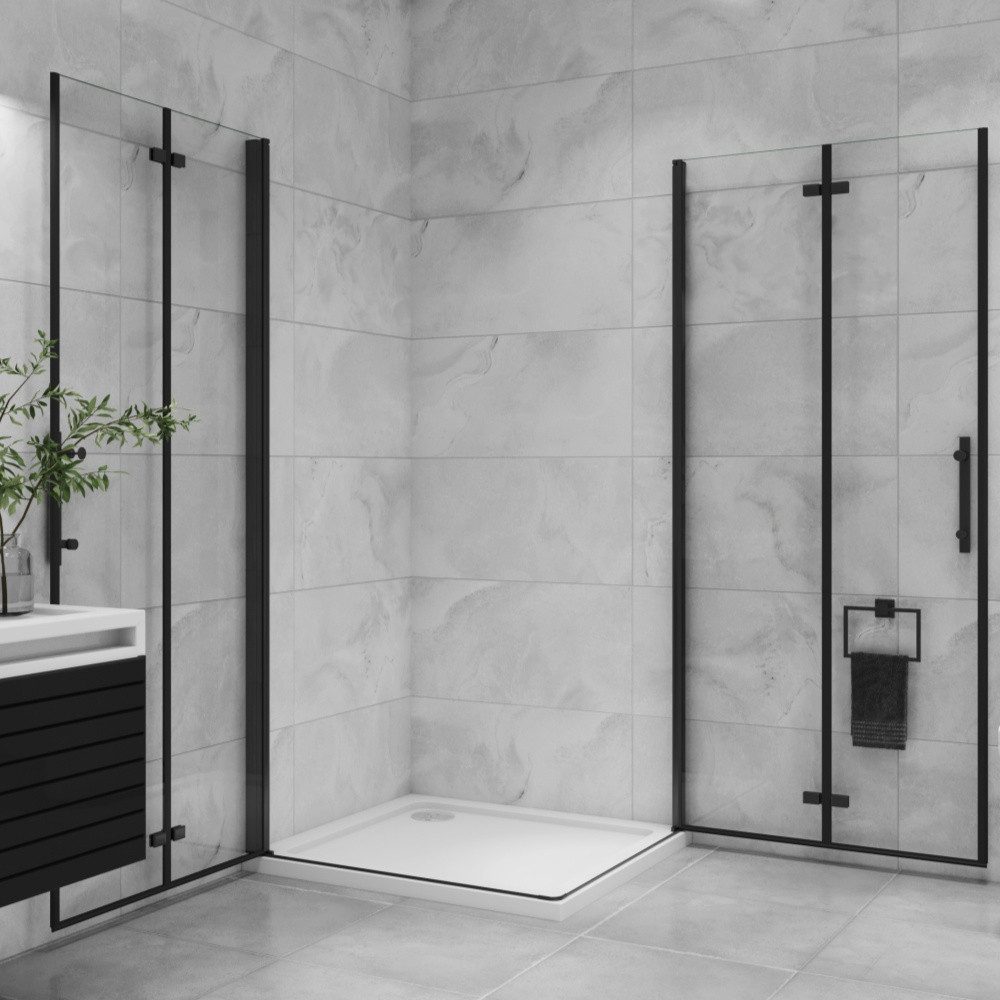 Duschparadies Dusch-Falttür 195cm Schwarz Falttür Scharniertür Duschabtrennung Duschkabine, 70x195 cm, Easyclean Sicherheitsglas, beidseitig montierbar