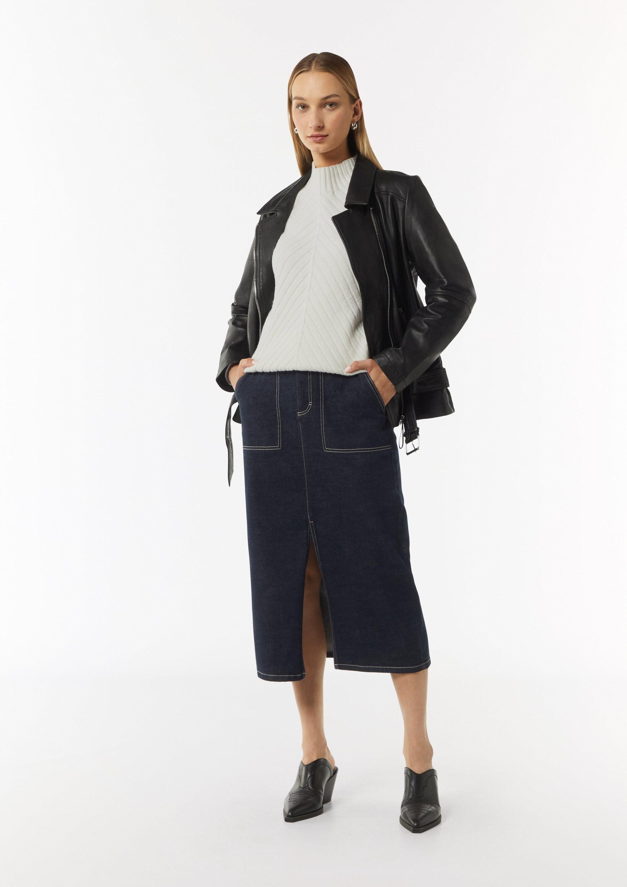 comma Longpullover Strickpullover Pullover mit Strickmuster aus Baumwollmix