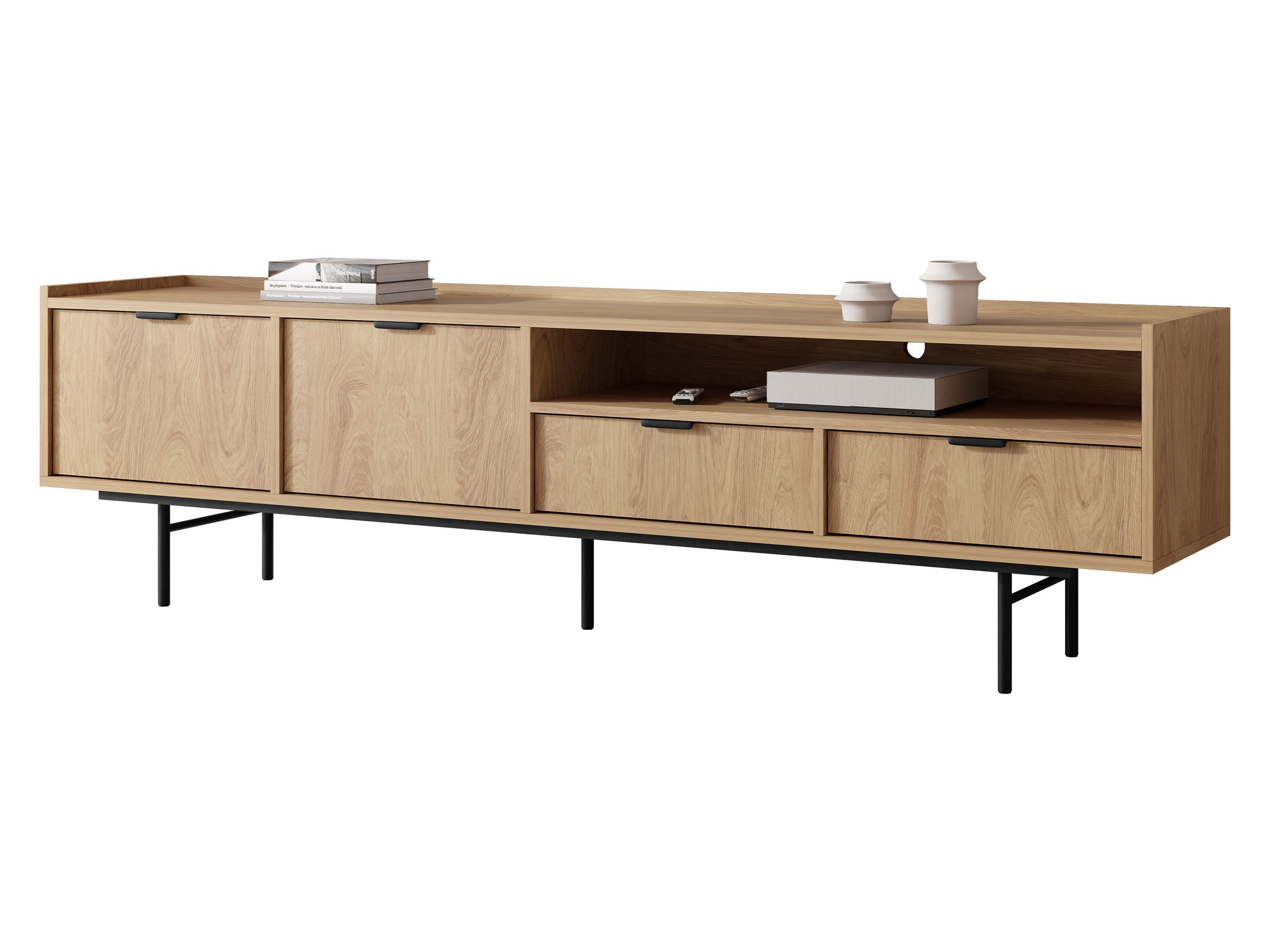 MIRJAN24 TV-Schrank Edison 200 (mit zwei Klappen und zwei Schubladen) 200x40x55 cm, Gasdruckfeder