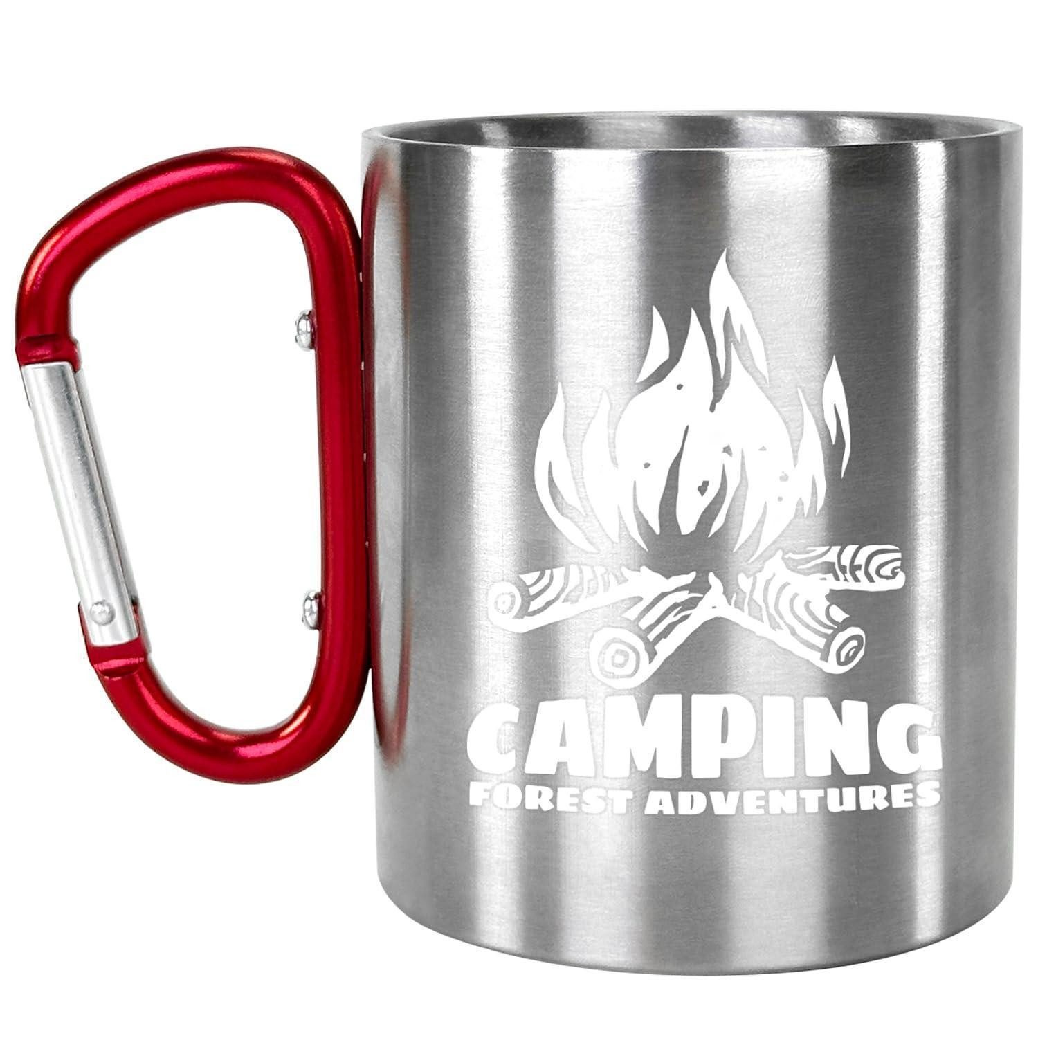 LuxusKollektion Becher Edelstahl Camping Tasse Nachleuchtend Karabiner 280ml, Metall