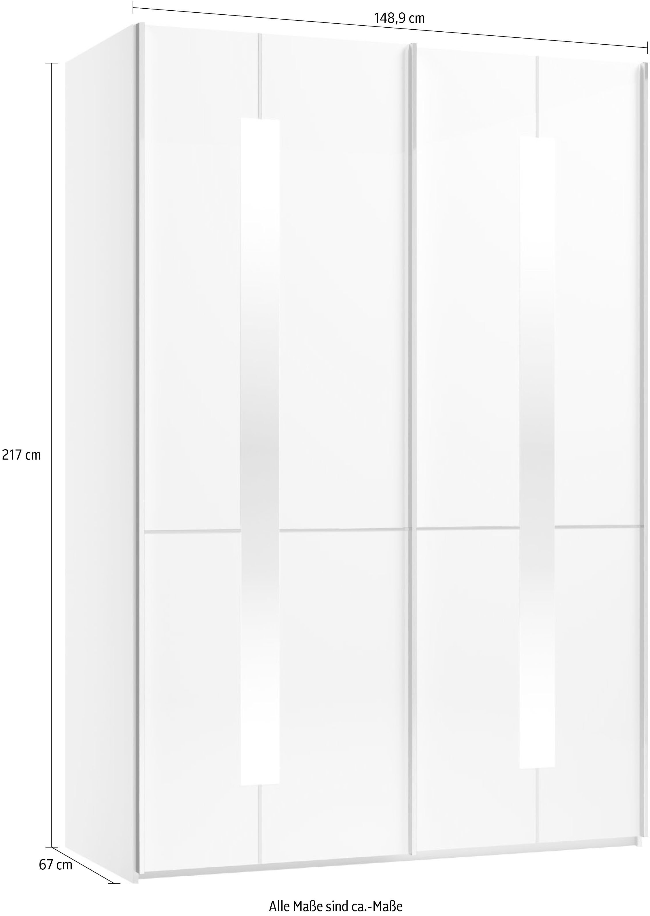 Kleiderstangen, Imola Einlegeböden W Glastüren Schwebetürenschrank Weiß Musterring inkl. by GALLERY inkl. Zierspiegel mit branded M und
