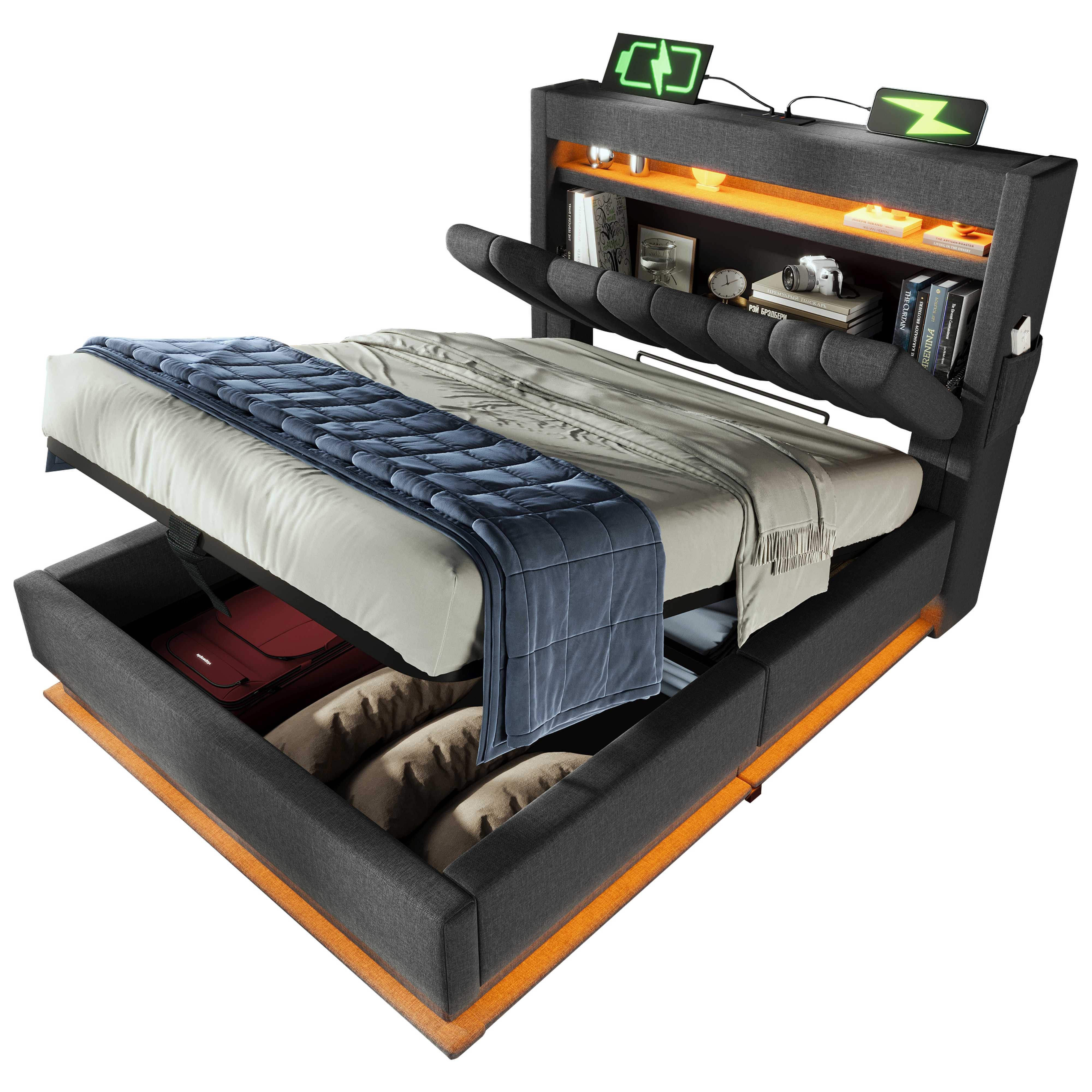 BlingBin Polsterbett Stauraumbett (1-tlg., hydraulischem Stauraum und Regal günstig online kaufen