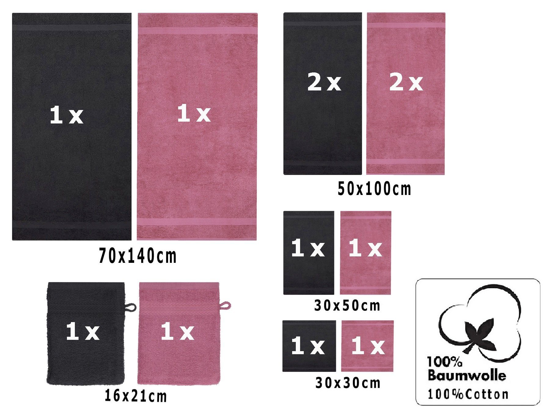 12-TLG. Farbe Betz Premium Handtuch (12-tlg) Baumwolle, Set 100% Graphit/Beere, Set Handtuch