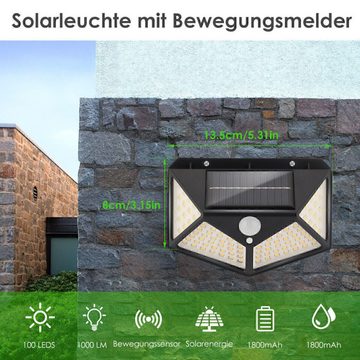 BlingBin LED Solarleuchte Solarlampen Außen Solarwandleuchten mit Bewegungsmelder Garagenleuchte, Solar, LED fest integriert, Tageslichtweiß, Solarleuchten solarbetriebene Leuchten wasserdicht Wandleuchten 100LED