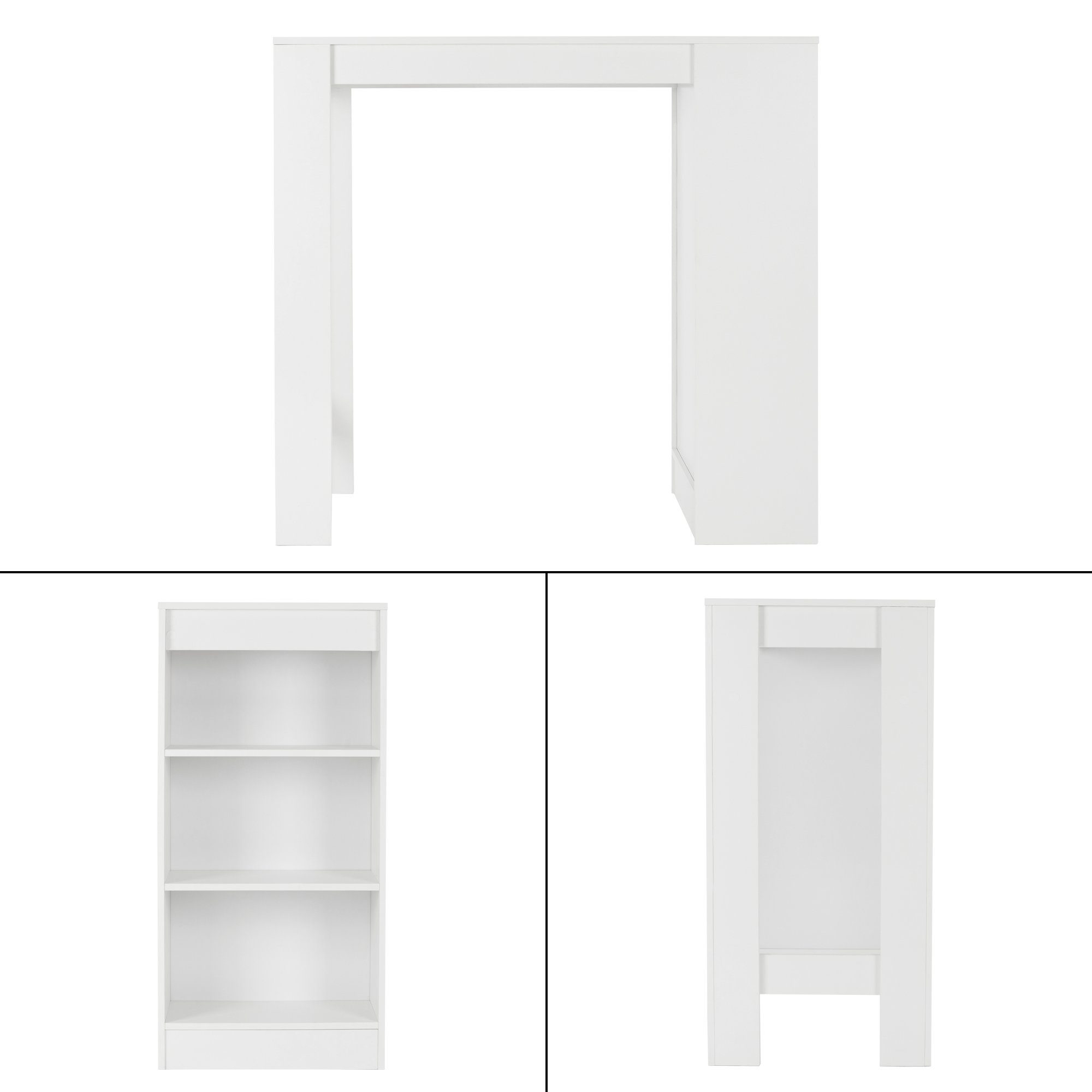 ML-DESIGN Bartisch Ablageflächen modernes Loungetisch, Küchentisch Bartheke Tresentisch Bistrotisch Stehtisch Weiß 110x50x103cm Holz Design