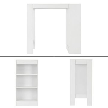 ML-DESIGN Bartisch Stehtisch Tresentisch Bistrotisch Bartheke Küchentisch Loungetisch, Ablageflächen 110x50x103cm Weiß Holz modernes Design