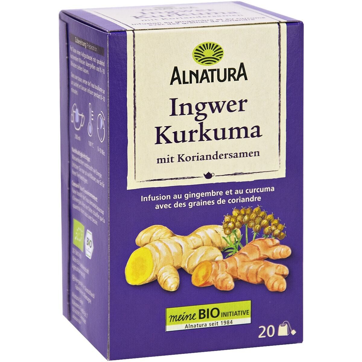 Alnatura Ingwer-Kurkuma, mit Koriandersamen, Gewürztee, 20 Aufgussbeutel