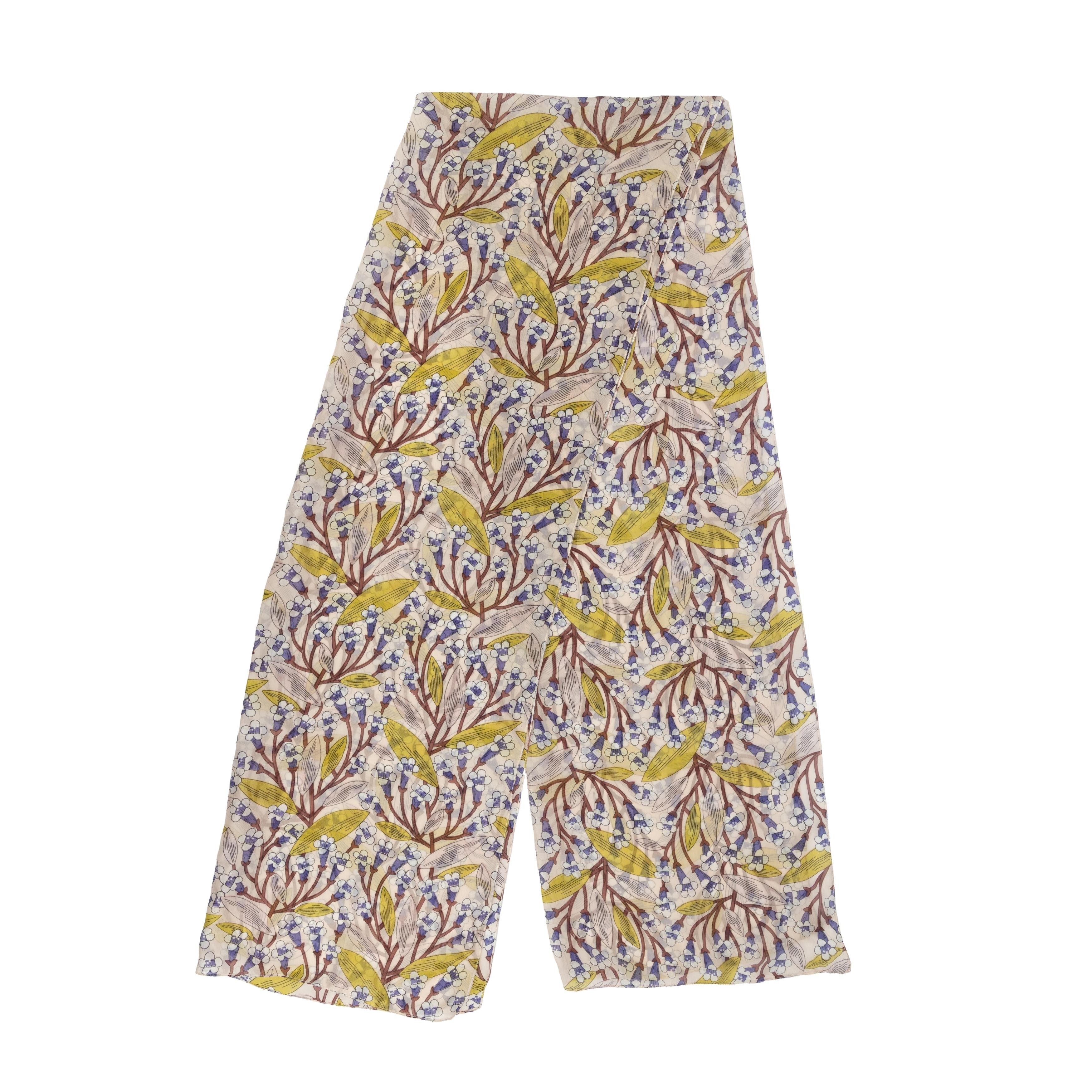 El Puente Seidenschal Schal aus Seide in Creme mit floralem Motiv, Handmade, Fair Trade