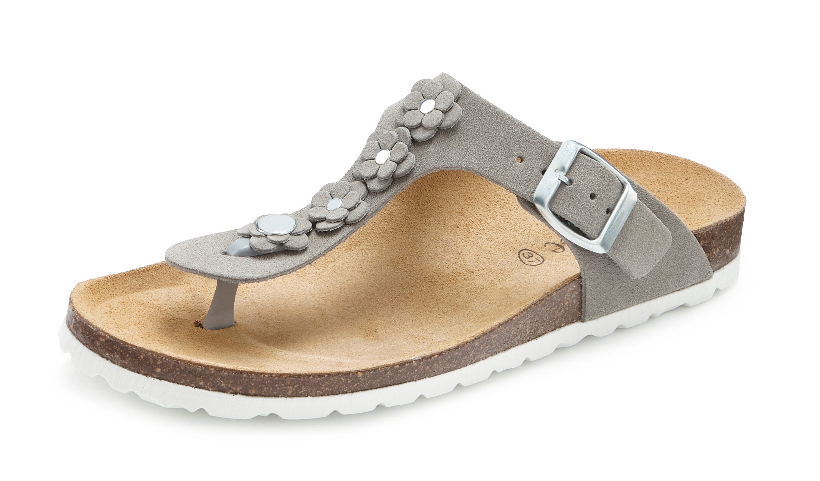 Vivance Mule, Sandale, offener Schuh, Sommerschuh, Pantolette NEU aus Leder mit Korkfußbett und Blüten-Applikation