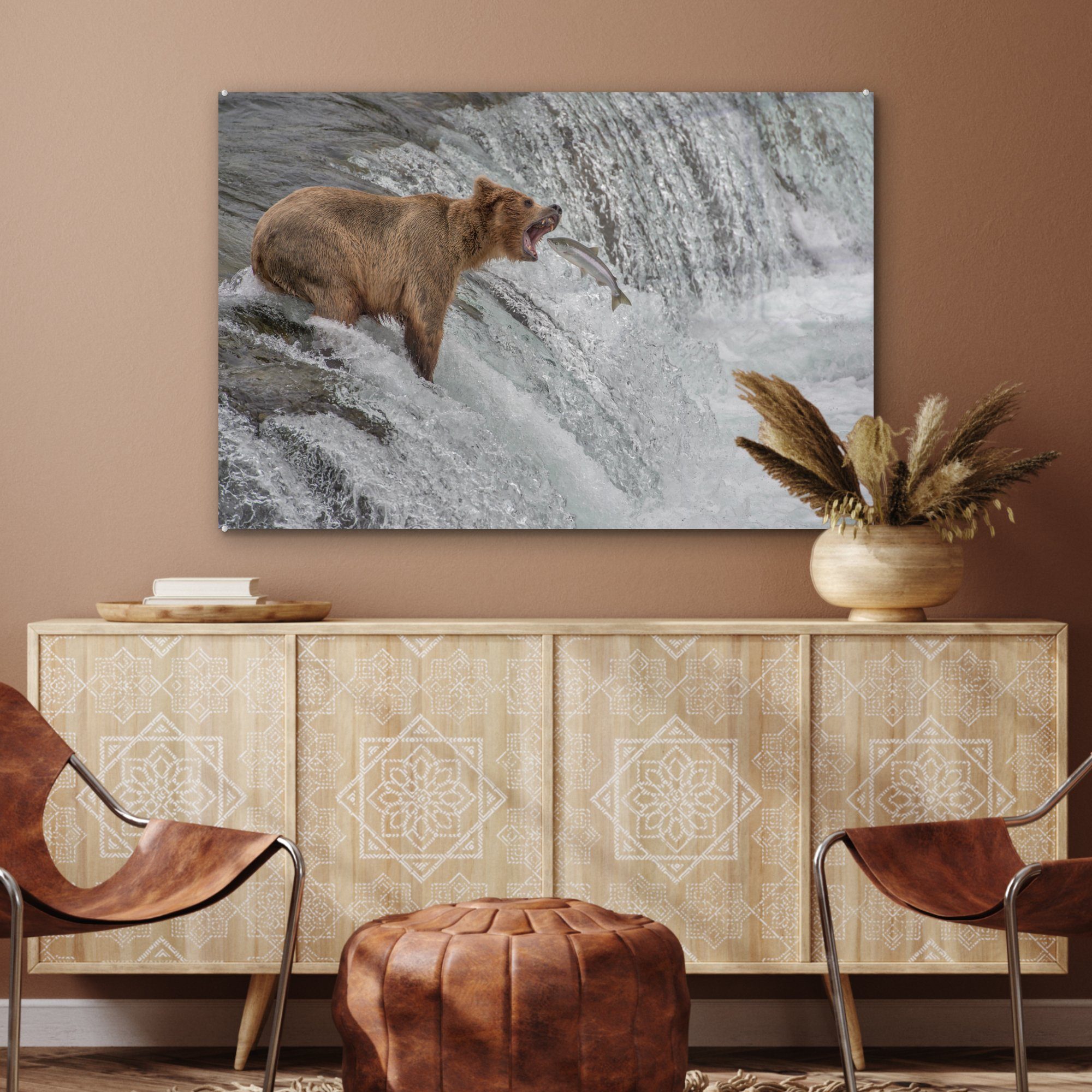 Acrylglasbild eines Bild Schlafzimmer in (1 Wohnzimmer der MuchoWow & Acrylglasbilder sich vi, St), ein Grizzlybären,