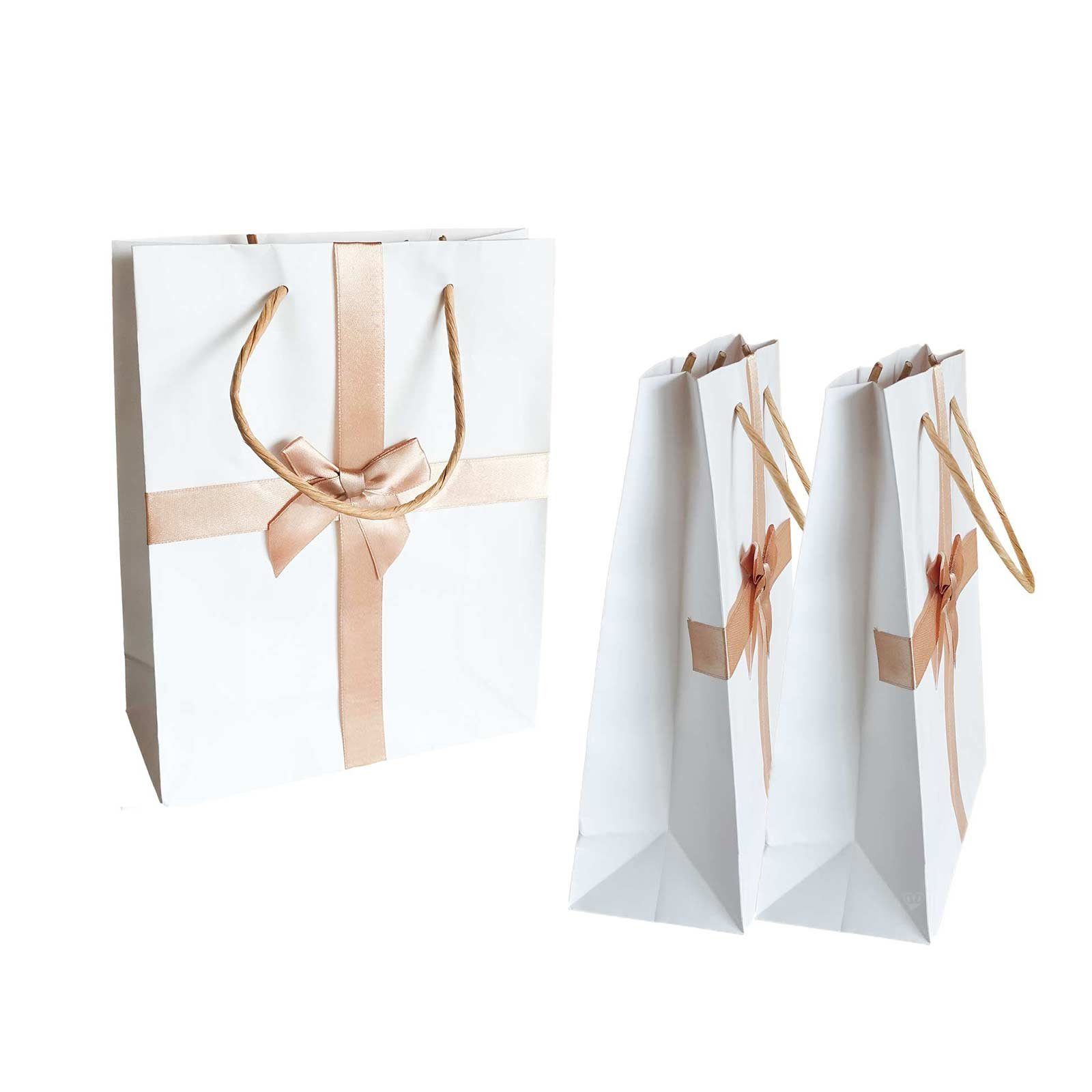 maDDma Geschenkpapier 3 Geschenktüten mit Satinschleife 23 x 18 cm Geschenktasche, weiß 23 x 18 cm | Geschenkpapier
