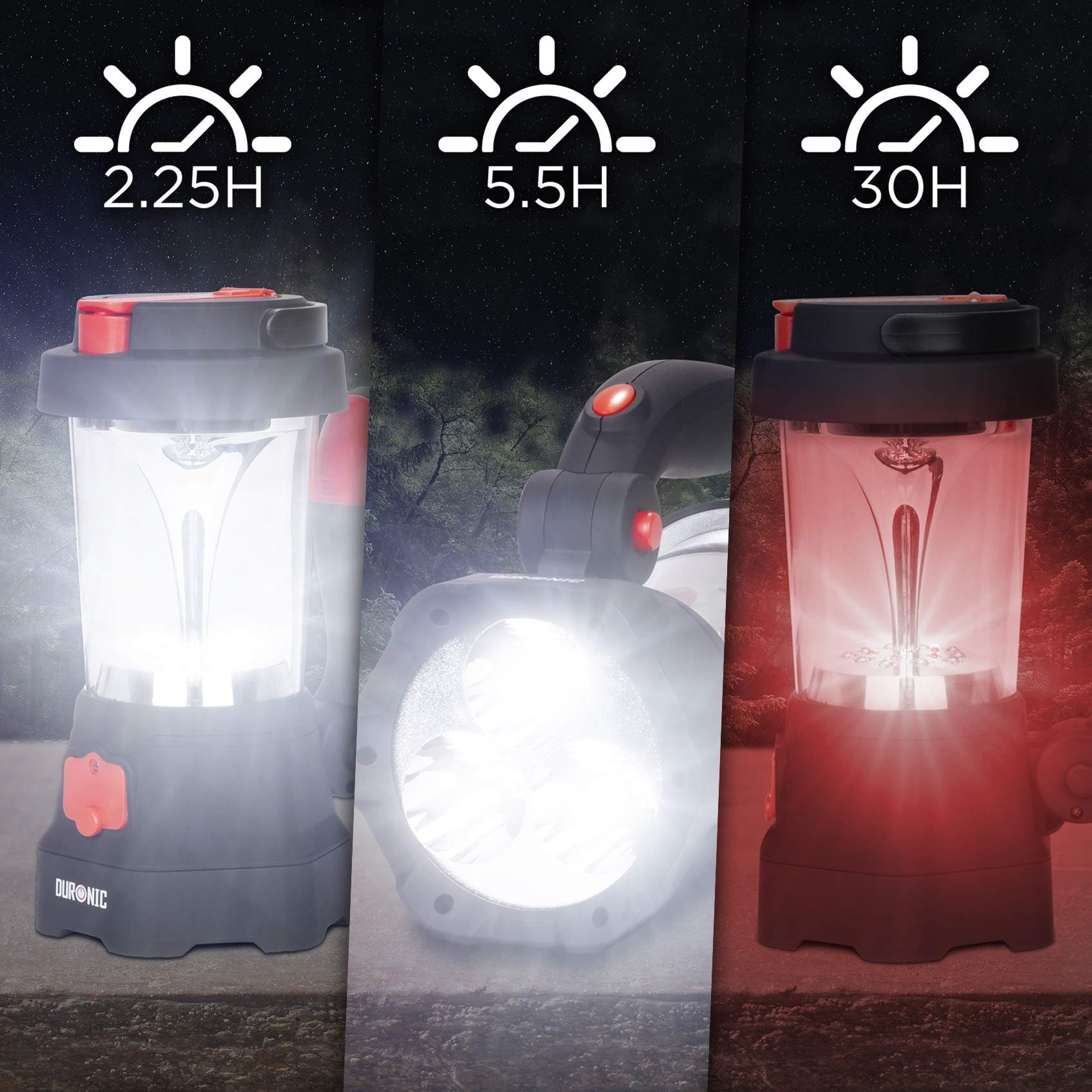 Campinglampe Duronic mit Taschenlampe, Laterne LED Lampe, Taschenlampe, Hurricane