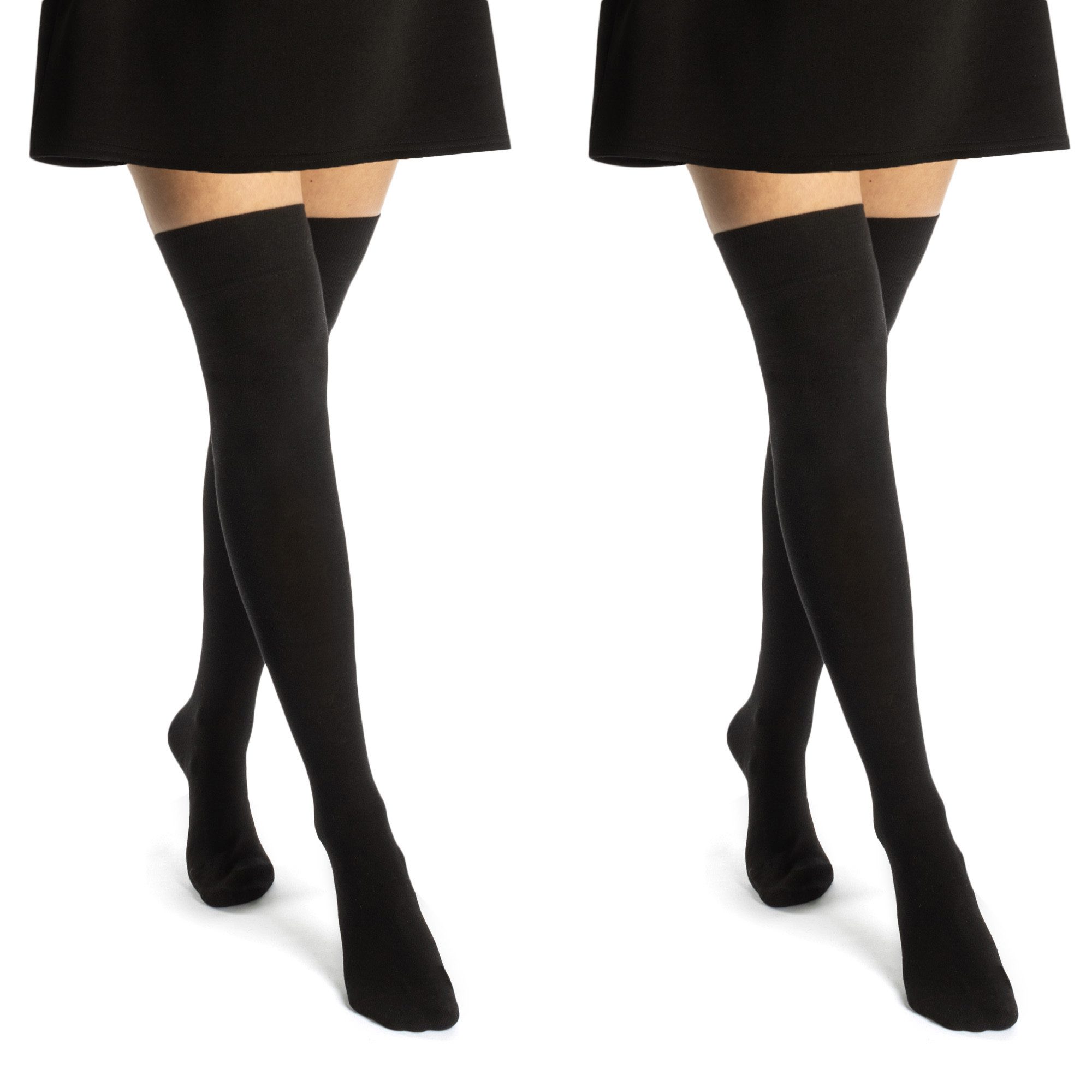 sockenkauf24 Overknees 2 Paar Overknee Strümpfe Damen Kniestrümpfe (Schwarz, 35-38) Schwarz Bunt Ringel Baumwolle - 10723 WP