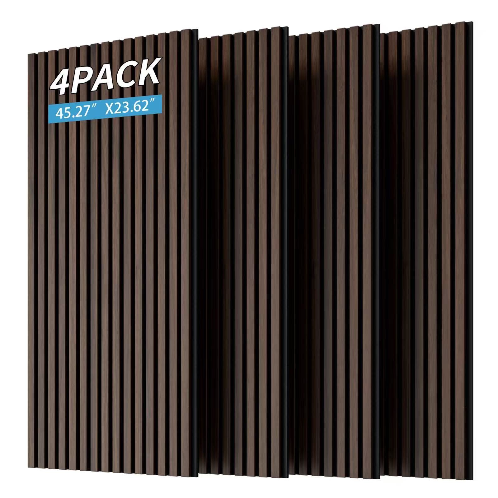 Rolipo 3D Wandpaneel Akustikpaneele Holz 4er, 3D Wandlamellen für Wand & Decke 115x60 cm, BxL: 60x115 cm, (4-tlg) Schallabsorbierend, Dunkle Walnuss, Einfache Montage