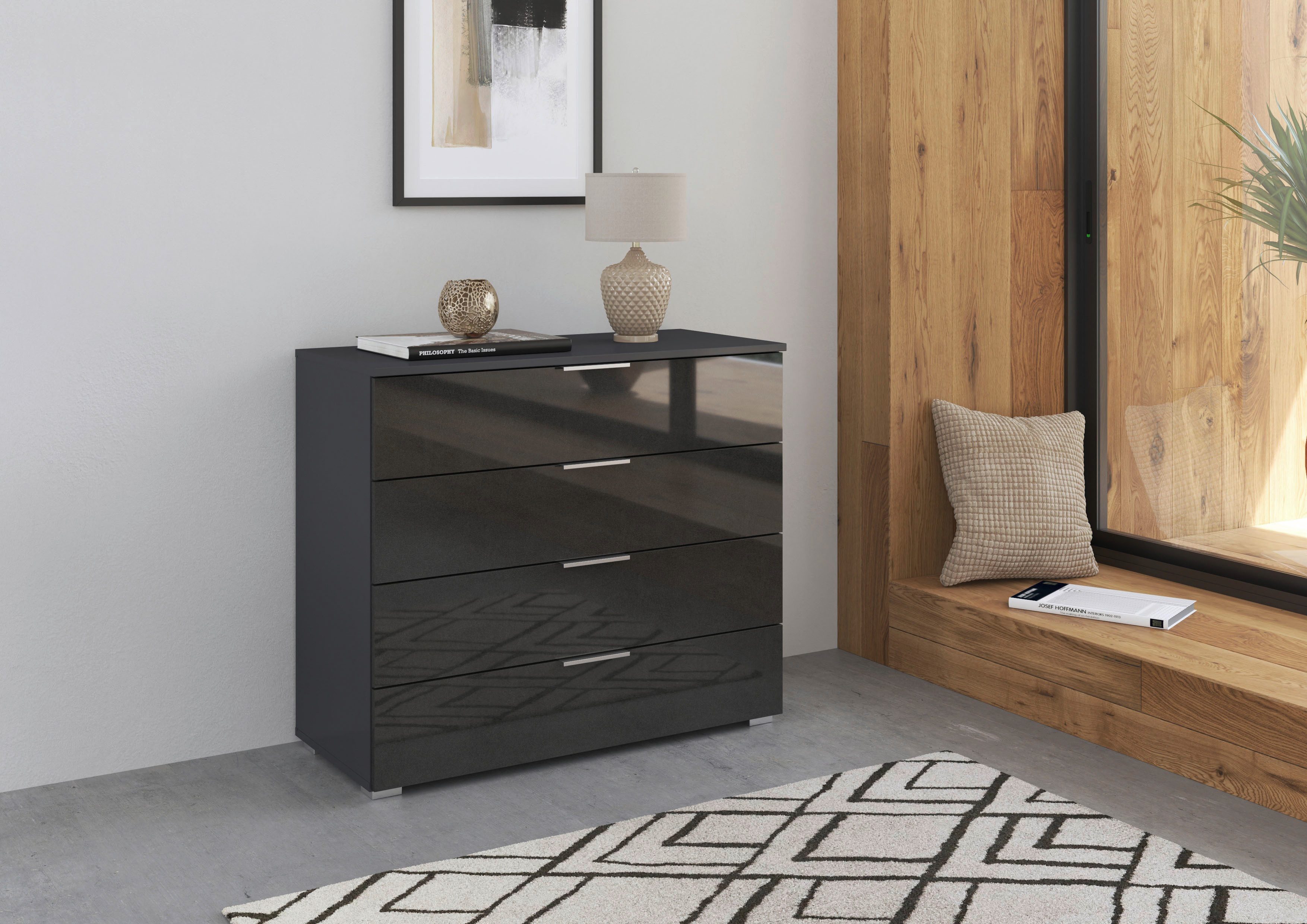 OTTO home Schubkastenkommode Sideboard Schubladenkommode AGORDO mit Dekor- oder Hochglanzfront (in zwei Griff-Farben, Breite 80 cm), vier große und geräumige Schubladen mit viel Stauraum MADE IN GERMANY
