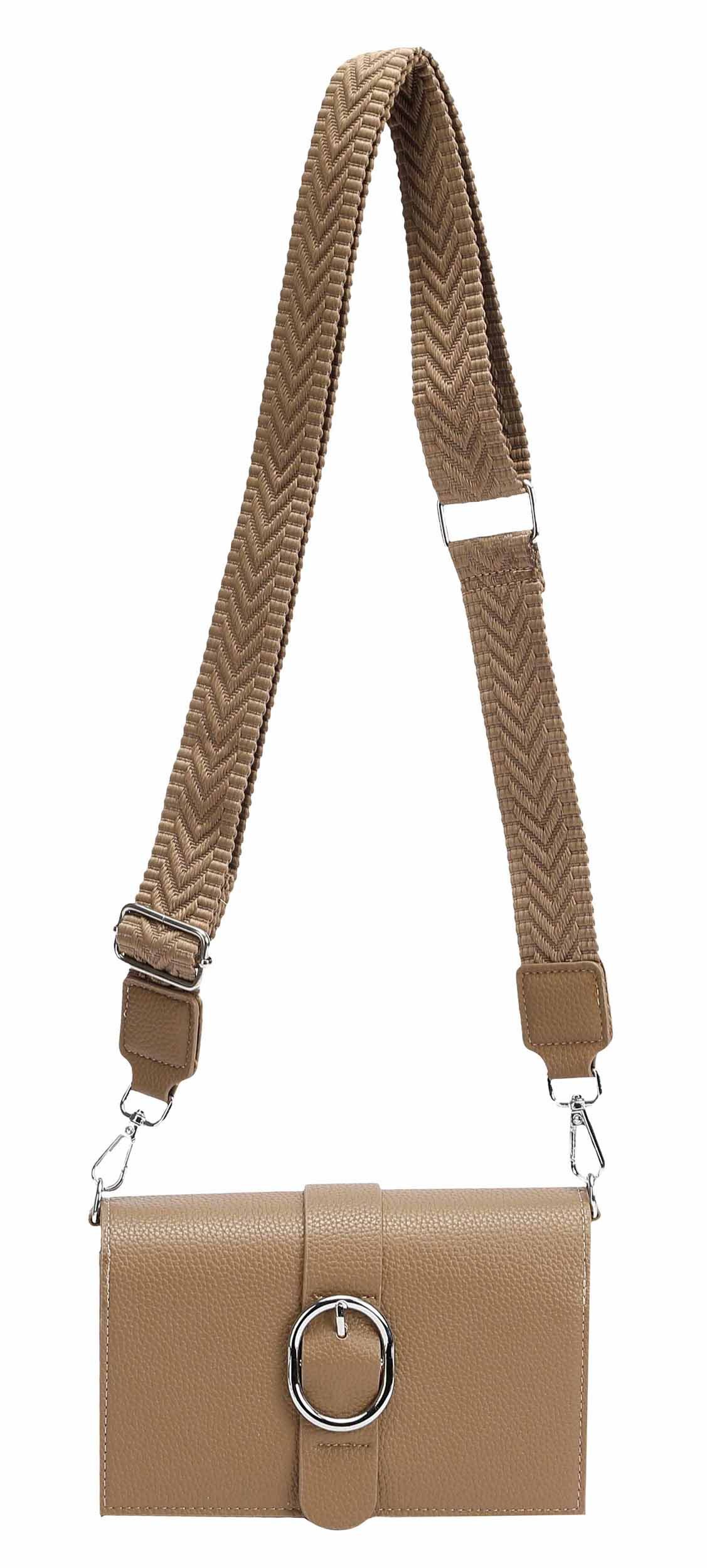 ITALYSHOP24 Schultertasche Damen CROSS OVER BODY Brusttasche Umhängetasche Clutch mit Geldbörse (kleine Gürtel-Tasche, 3 getrennte Fächer, breites Gurt, Kartenetui), Bodybag Geldtasche Muster Taschengurt, Handyfach, Leder Optik, leicht