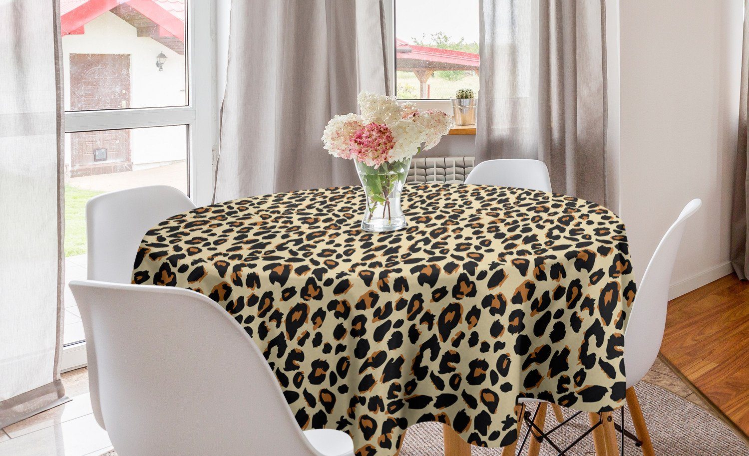 Abakuhaus Tischdecke Kreis Tischdecke Abdeckung für Esszimmer Küche Dekoration, Leopard Weiterhin Flecken Flecken