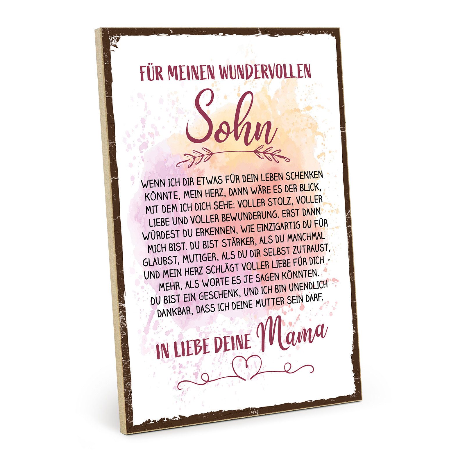 TypeStoff Wandbild Holzschild mit Spruch - Für meinen wundervollen Sohn