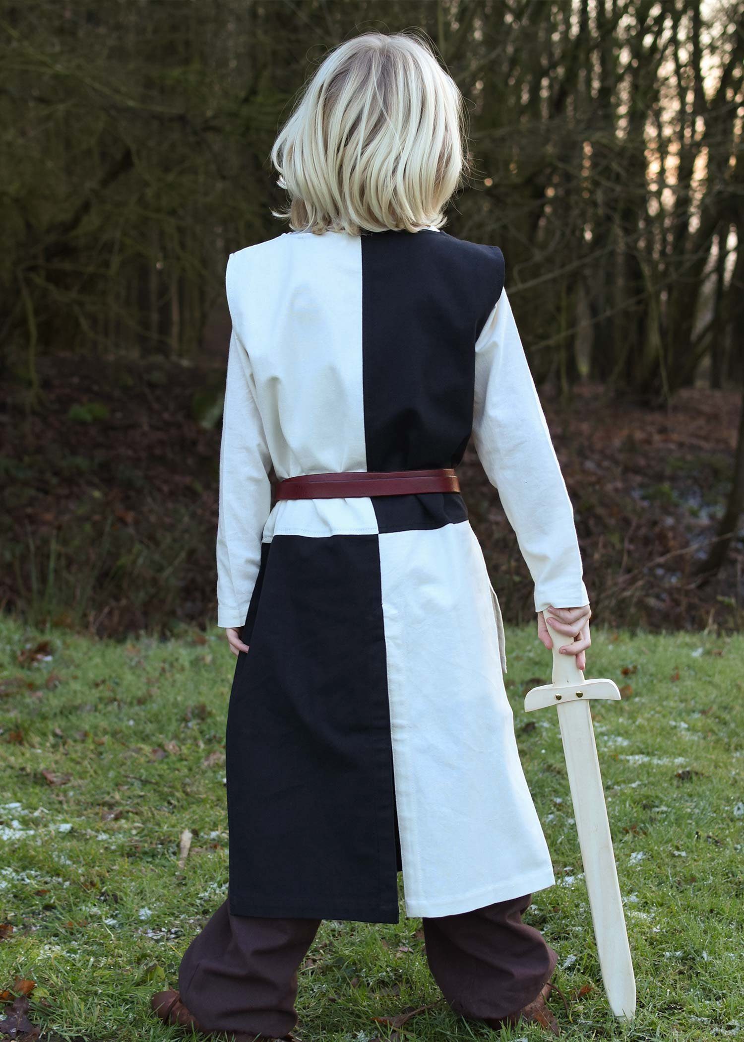 Battle Merchant Ritter-Kostüm Mittelalterlicher Kinder-Waffenrock Lucas Mi-Parti, natur/schwarz