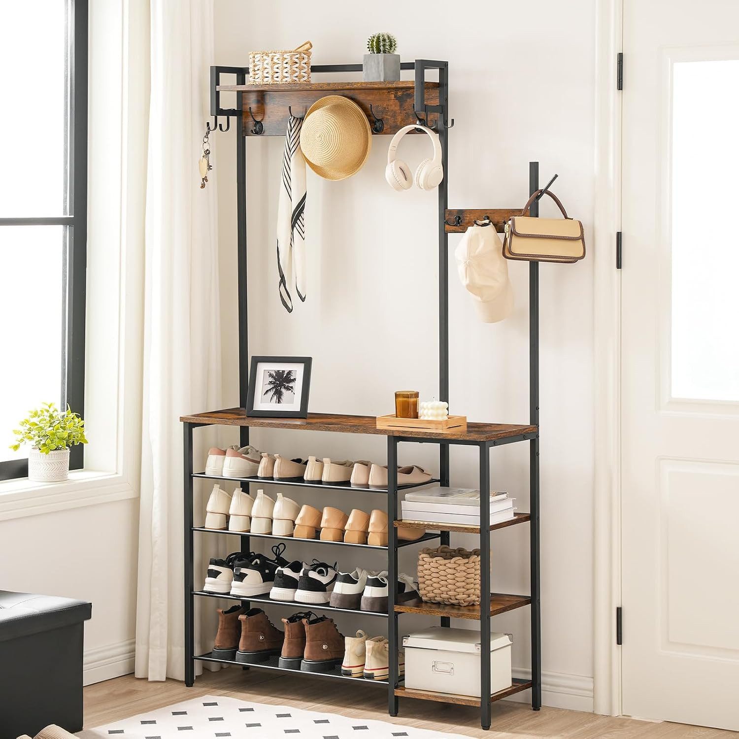 Hoobro Garderobenständer Garderobe, Kleiderständer mit Seitenregal 5 Ebenen Schuhablage, (Einzelartikel, 1 Garderobenständer mit Schuhablage und Seitenregal)