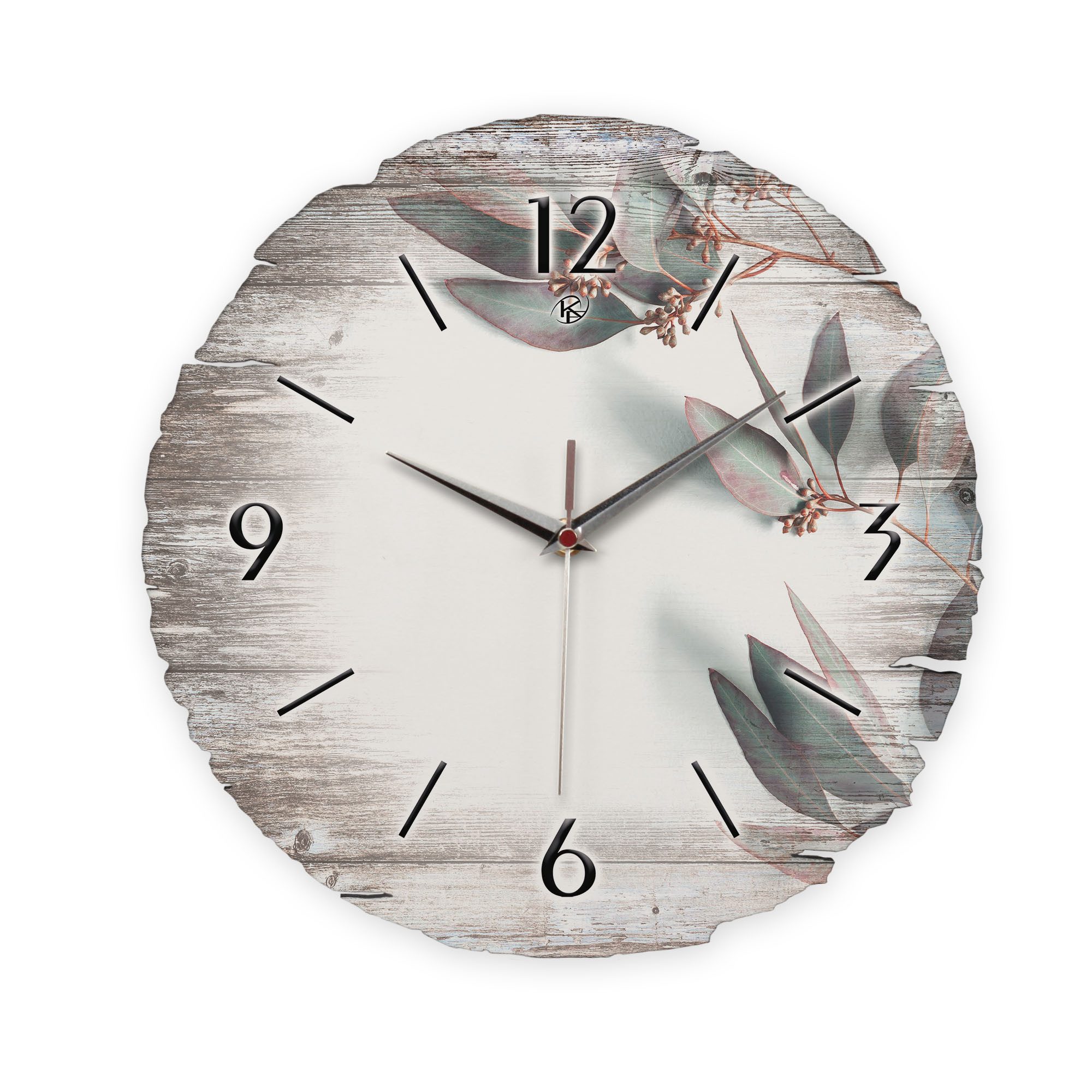 Kreative Feder Wanduhr Wanduhr "Eukalyptus" aus Naturholz (ohne Ticken; Funk- oder Quarzuhrwerk; ⌀ 30cm; außergewöhnlich)