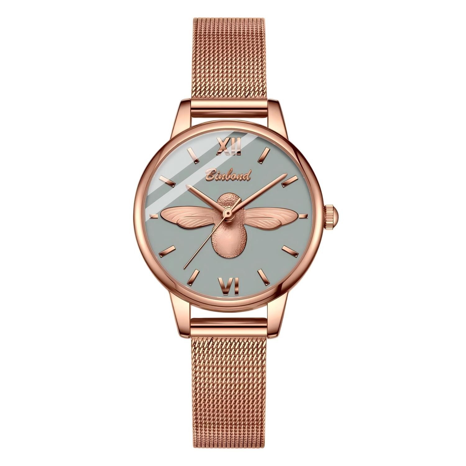 Toomoke Quarzuhr Elegante Uhr für Frauen, Roségold Uhr, Mesh Armbanduhr Damen Zarte Roségold Uhr mit grauem Zifferblatt, (Quarzuhr mit Armband aus Edelstahlgeflecht), ideal für Alltag, Büro und als Geschenk