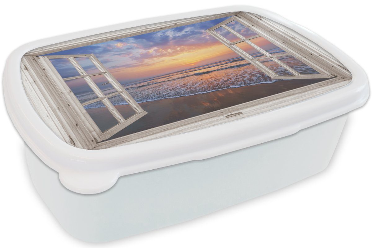 weiß Jungs - Aussicht Lunchbox Meer Erwachsene, und Sonnenuntergang Blau, MuchoWow und Brotdose, für (2-tlg), Kinder Strand Mädchen - Brotbox - für Kunststoff, -