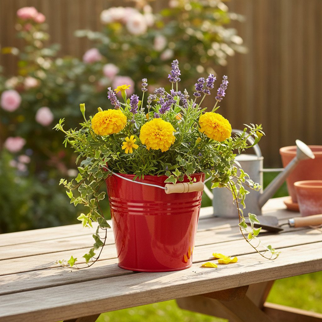 Viana Übertopf Deko Eimer Metall Übertopf Rot Ø22cm H21,5cm 6L Blumeneimer