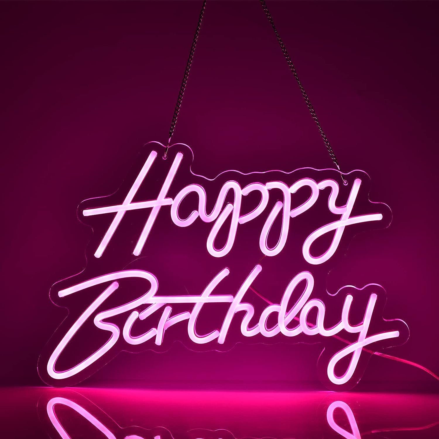Sunicol LED Dekolicht Happy Birthday Neonschild, LED Neonlicht, Geburtstagsfeier, Deko Lamp, 40x30cm, USB, Wanddekoration, Party Beleuchtung, 5 Farben Rosa