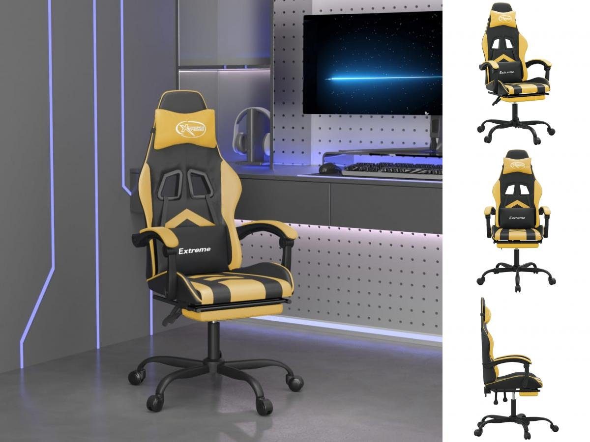 vidaXL Bürostuhl Gaming-Stuhl mit Fußstütze Drehbar Schwarz Golden Kunstleder Computer