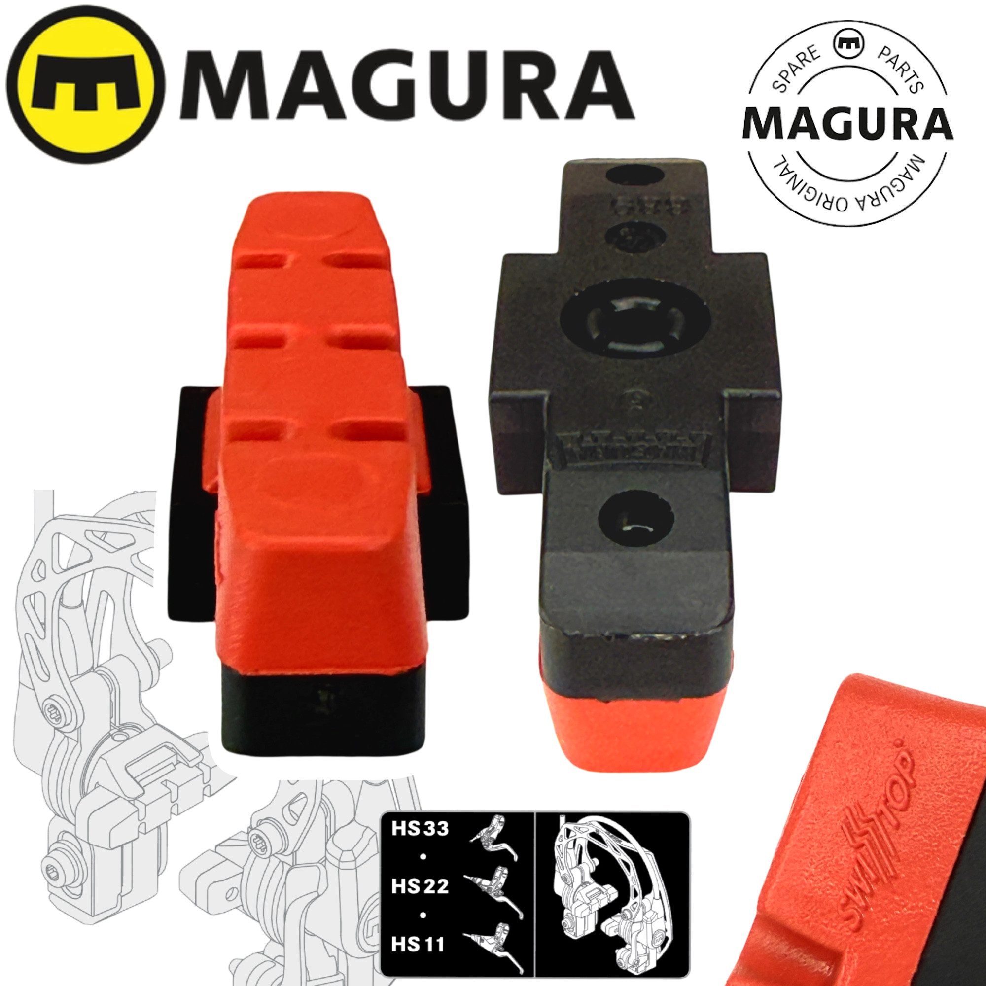 Magura Felgenbremse Magura Bremsbeläge für unbeschichtet Felgen Hs11 HS22 HS33 Evo Rot