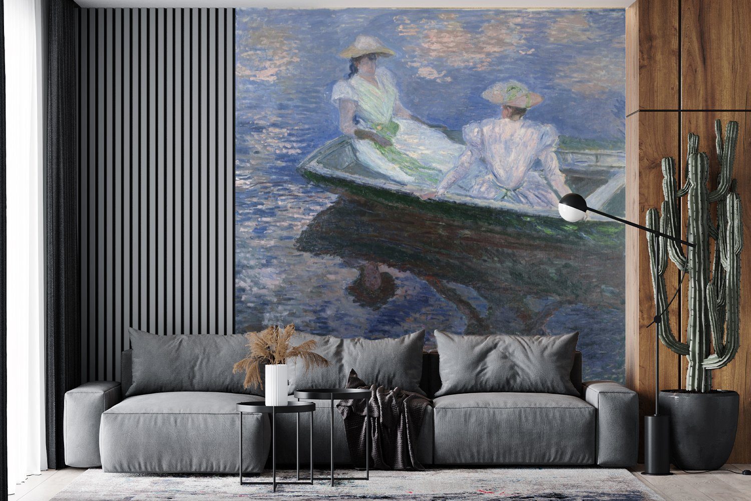 Gemälde Wohnzimmer Claude von bedruckt, Küche, Fototapete MuchoWow - einem für Schlafzimmer St), (4 in Monet, Fototapete Boot Matt, Vliestapete Damen