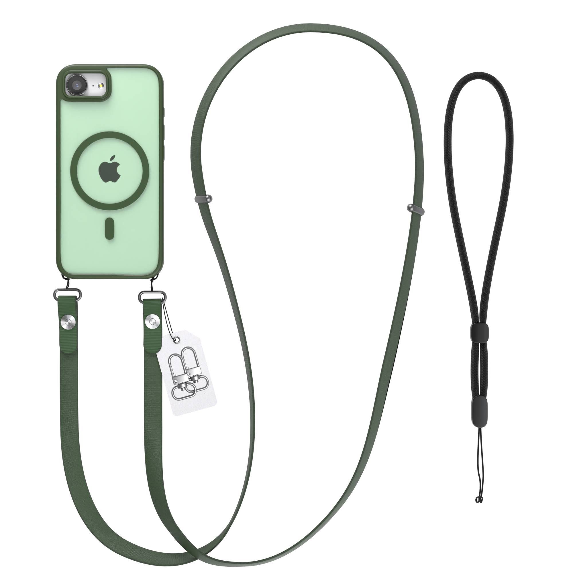 EAZY CASE Handykette Outdoor Case MagSafe Handyband für Apple iPhone 16e 6,1 Zoll, Verstellbare Handykette mit MagSafe Outdoor Case in Dunkelgrün