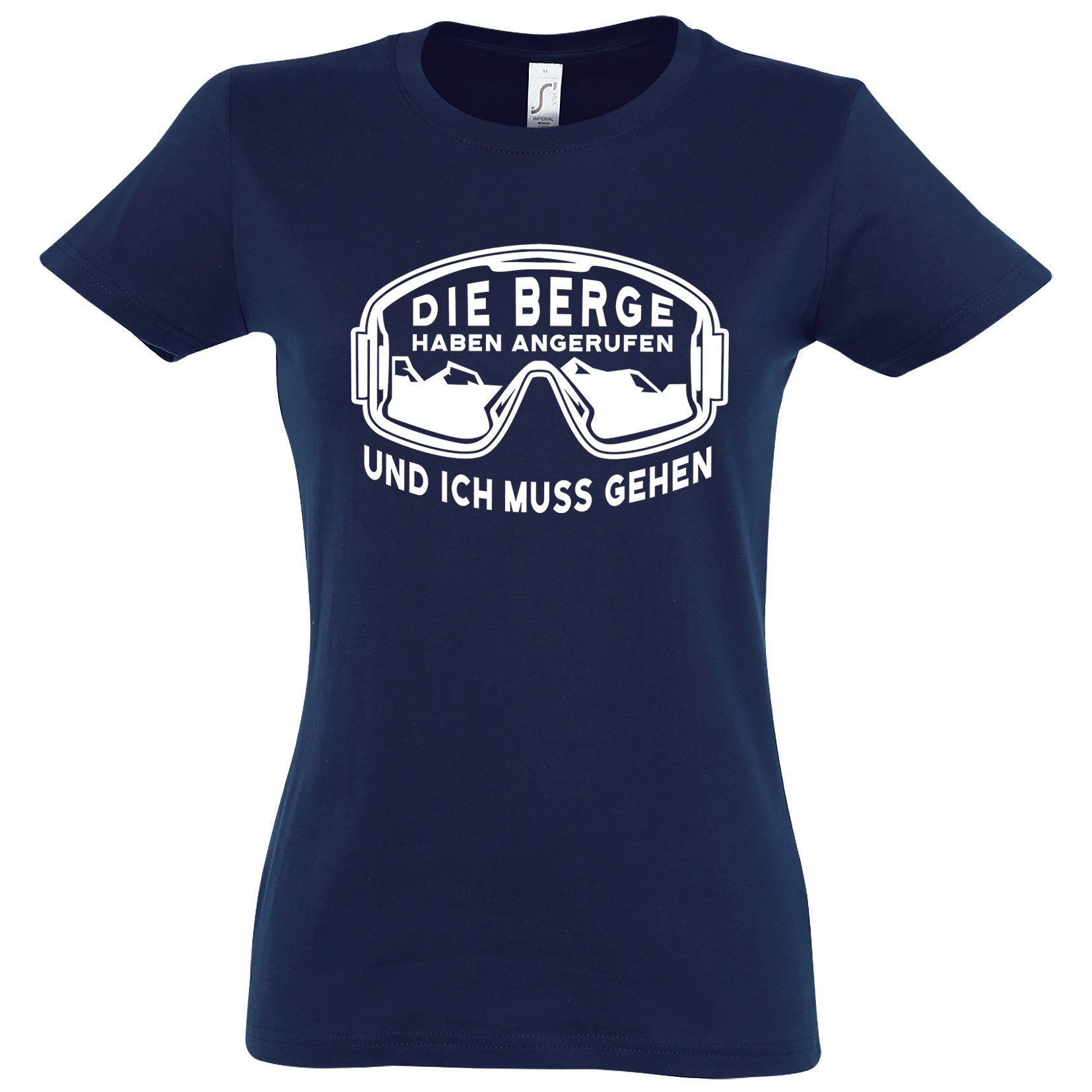 trendigem Zu Bergen Frontprint Shirt Ich T-Shirt Damen mit Den Navyblau Muss Youth Designz