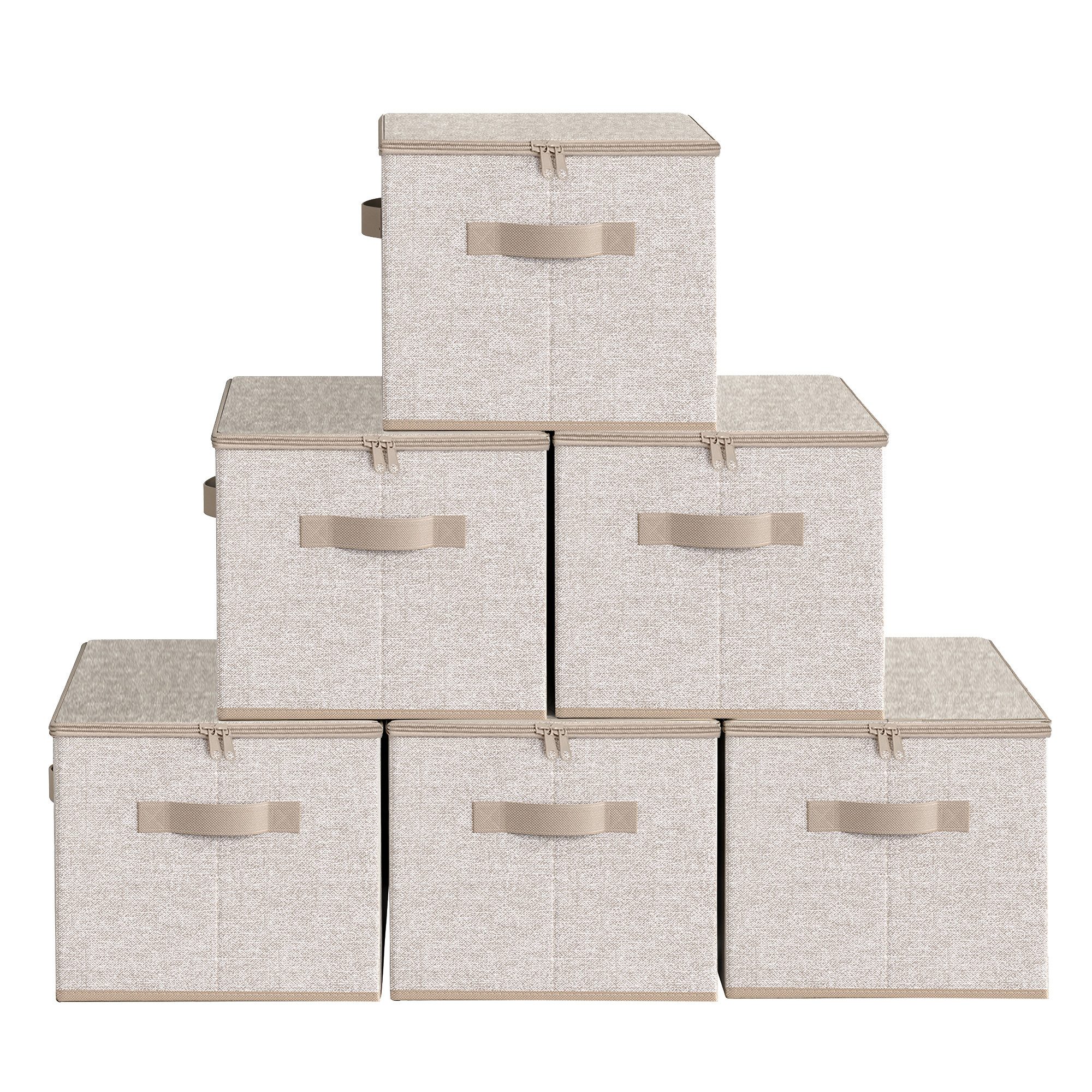 SONGMICS Aufbewahrungsbox Aufbewahrungsboxen, mit Deckel, faltbare Stoffbox mit Griffen, 6er Set, 40 x 30 x 25 cm, Vliesstoff