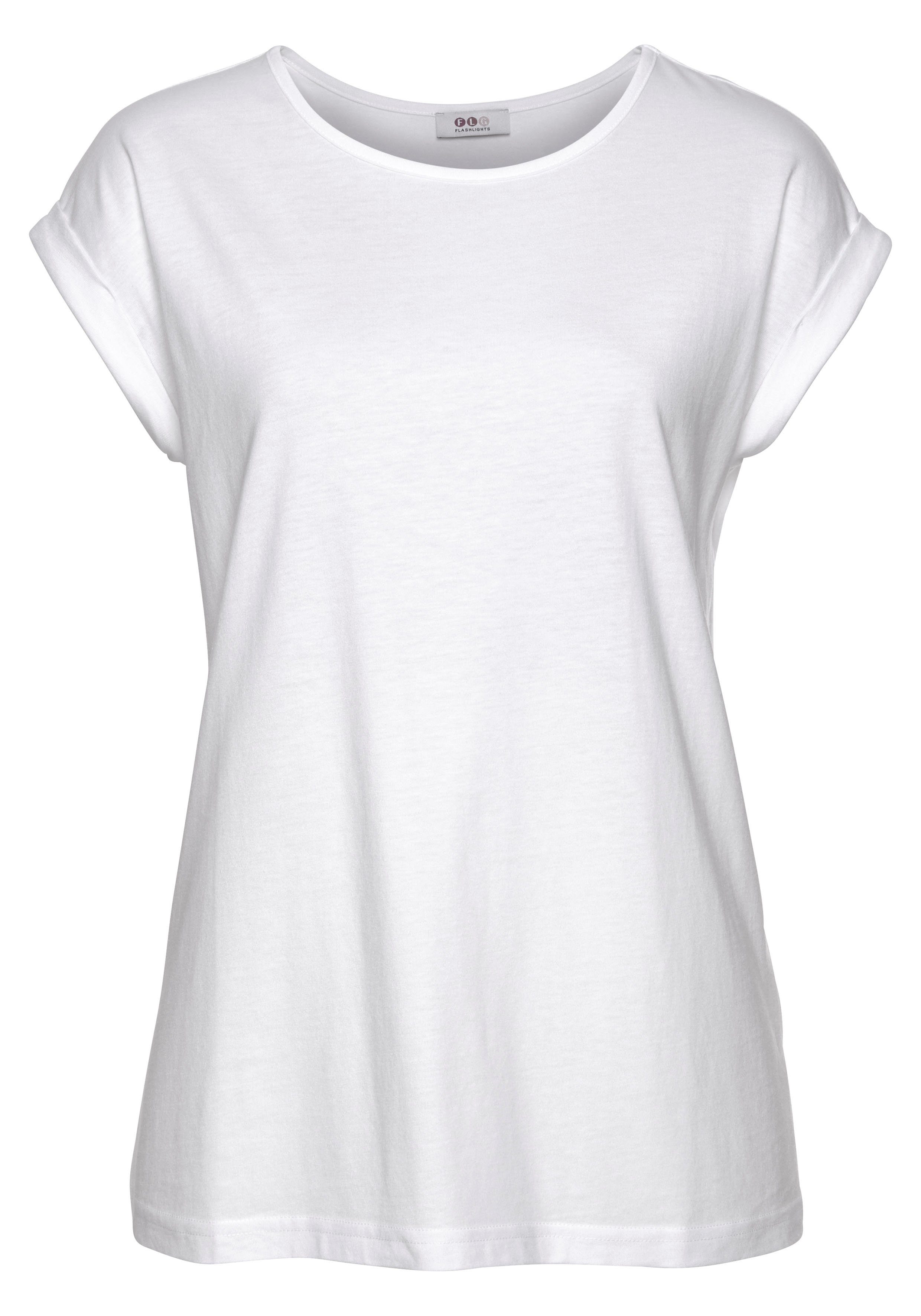Flashlights T-Shirt (2er-Pack) mit schwarz & Ärmelaufschlag Schultern kleinem weiß, überschnittenen
