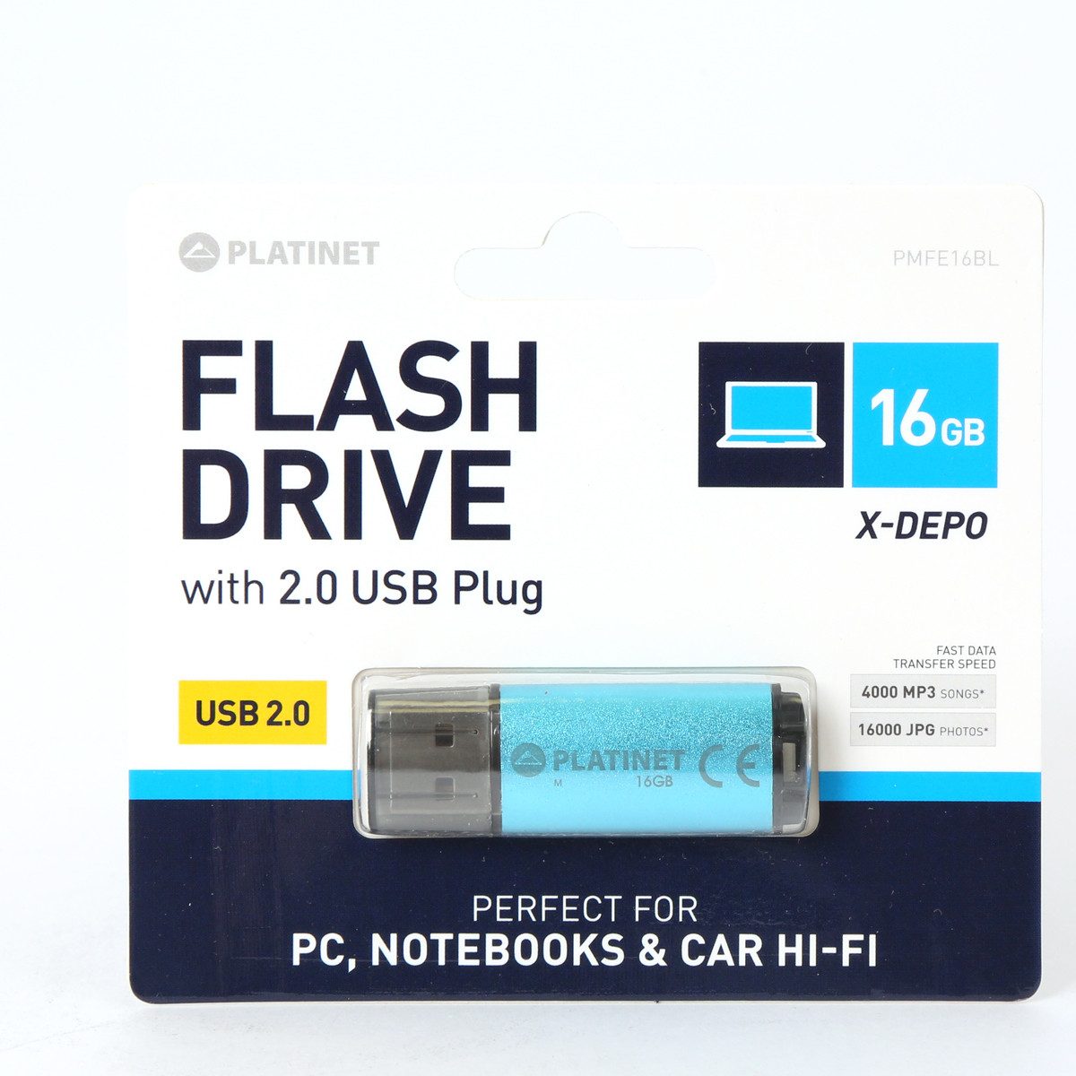 Platinet PMFE16 USB-Stick (USB USB 2.0, Lesegeschwindigkeit 22 MB/s, 16 GB USB Stick mit Aluminiumgehäuse)