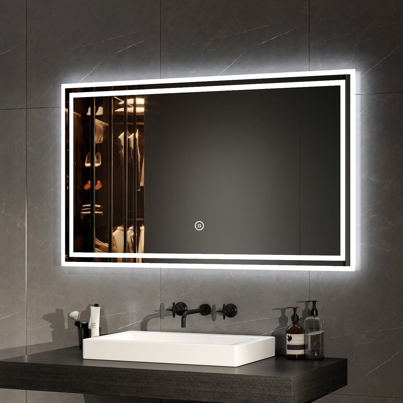 Beleuchtung Energiesparend Install mit Badspiegel Badezimmerspiegel Einfach Lichtfarben Wandspiegel Explosionsschutz EMKE Badezimmerspiegel, 3 LED