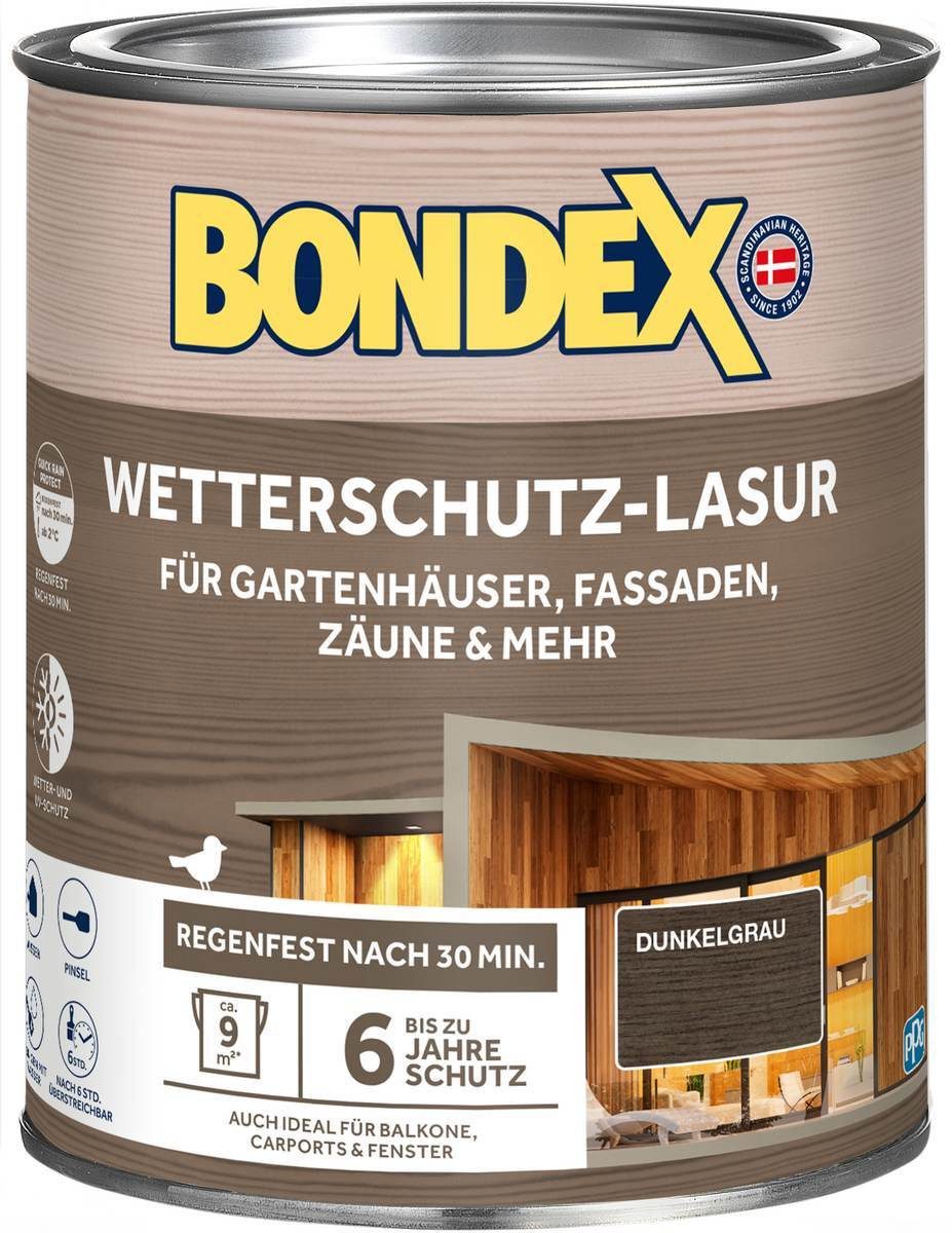 Holzschutzlasur Wetterschutz-Lasur 0,75 L in Dunkelgrau, seidenmatter UV-Schutz, wasse