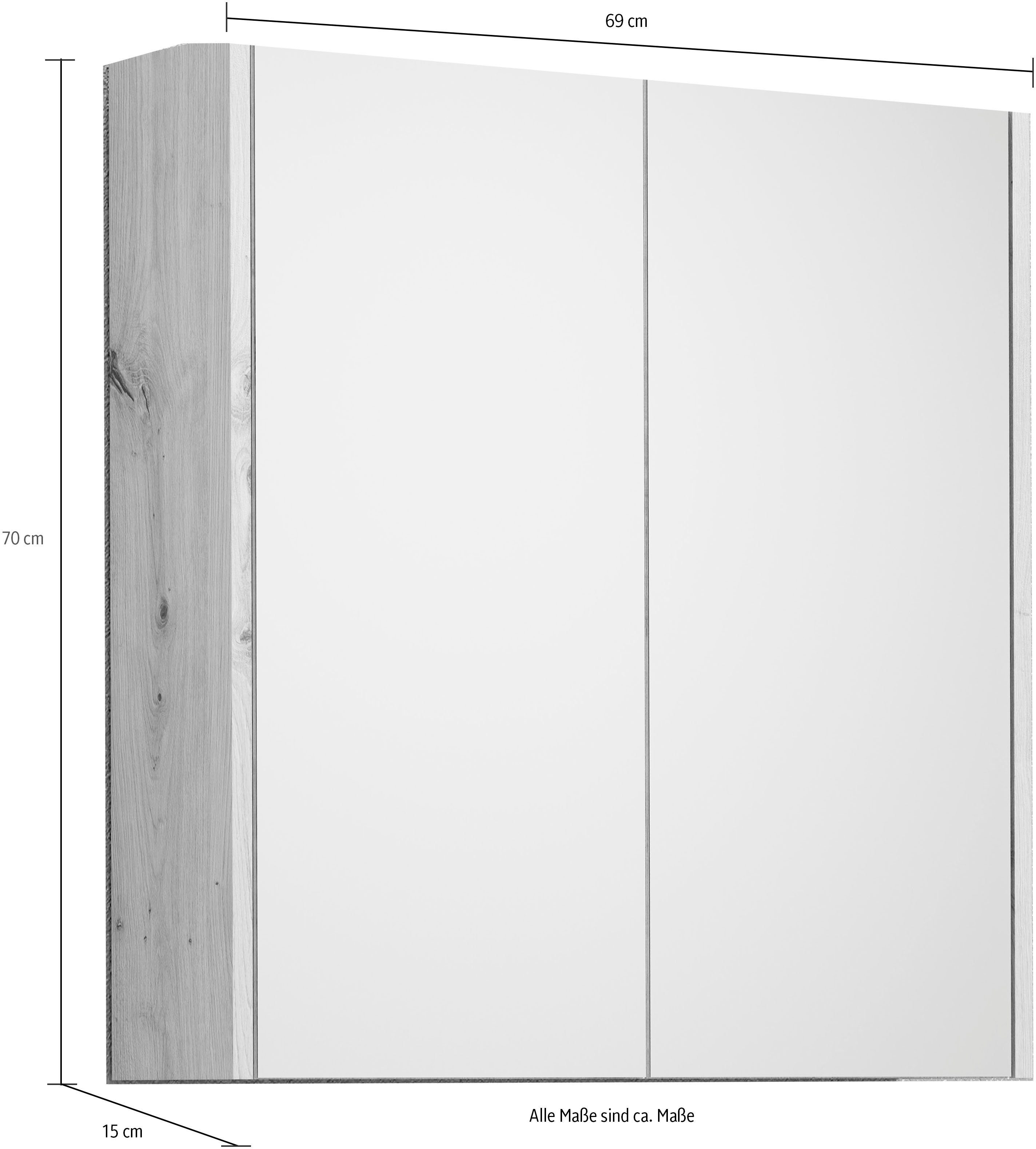 Holzoptik Einlegeböden, cm, 69 Breite matt, 2 braune Touch / Spiegelschrank Türen, trendteam (1-St) weiß 2