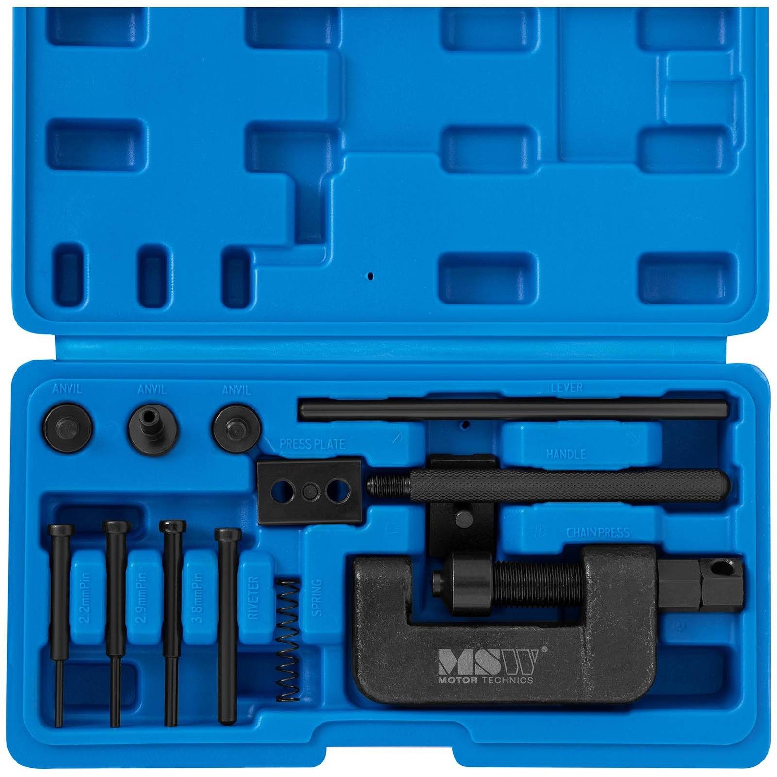 MSW Montagewerkzeug Nietwerkzeug Kettentrenner Steuerkette Motorrad 3 Trennspitzen, B: 12 cm, L: 21.5 cm