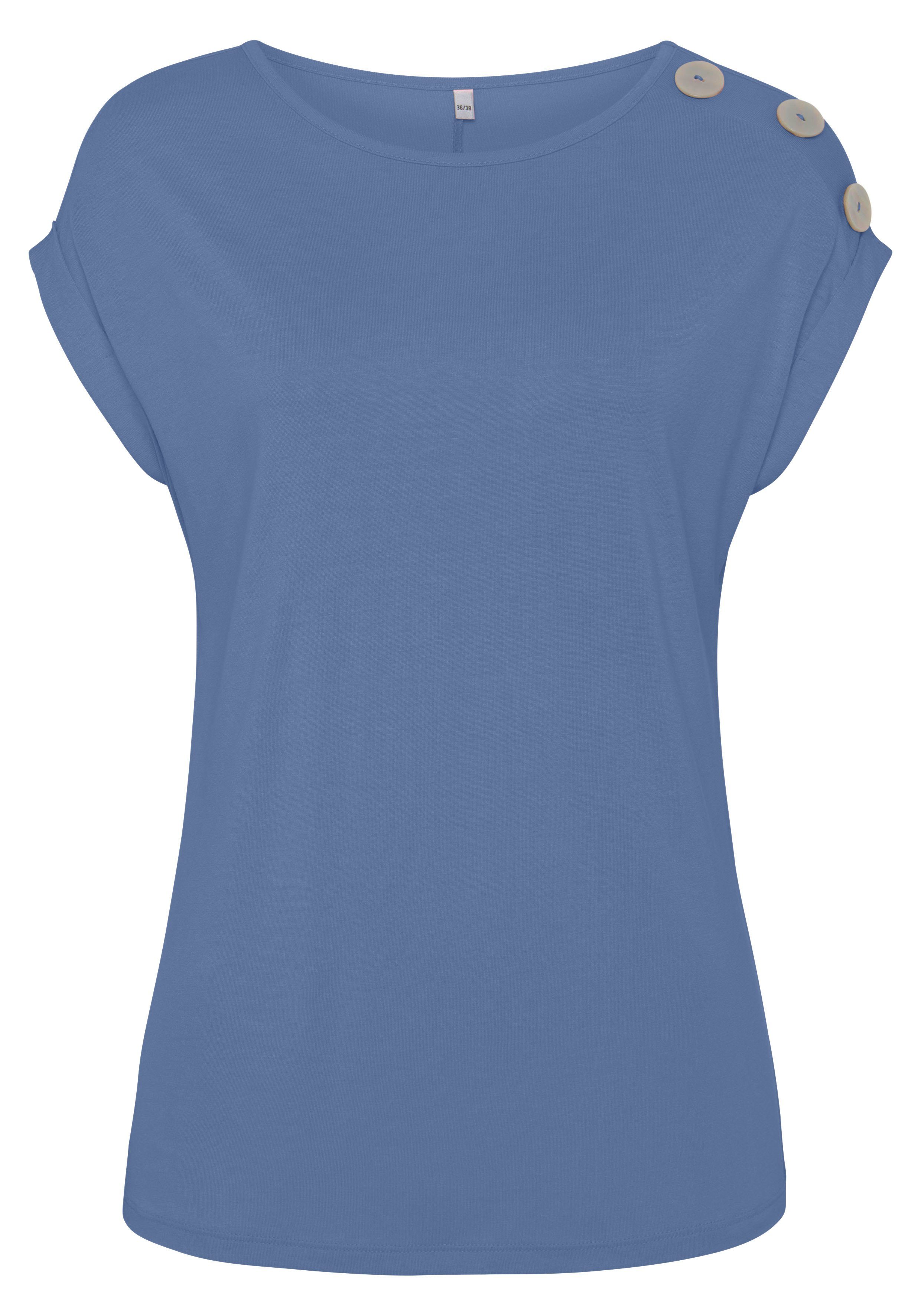 Buffalo Kurzarmshirt mit Zierknöpfen, bequemes T-Shirt aus Jersey, Basic – Bild 2 von 5