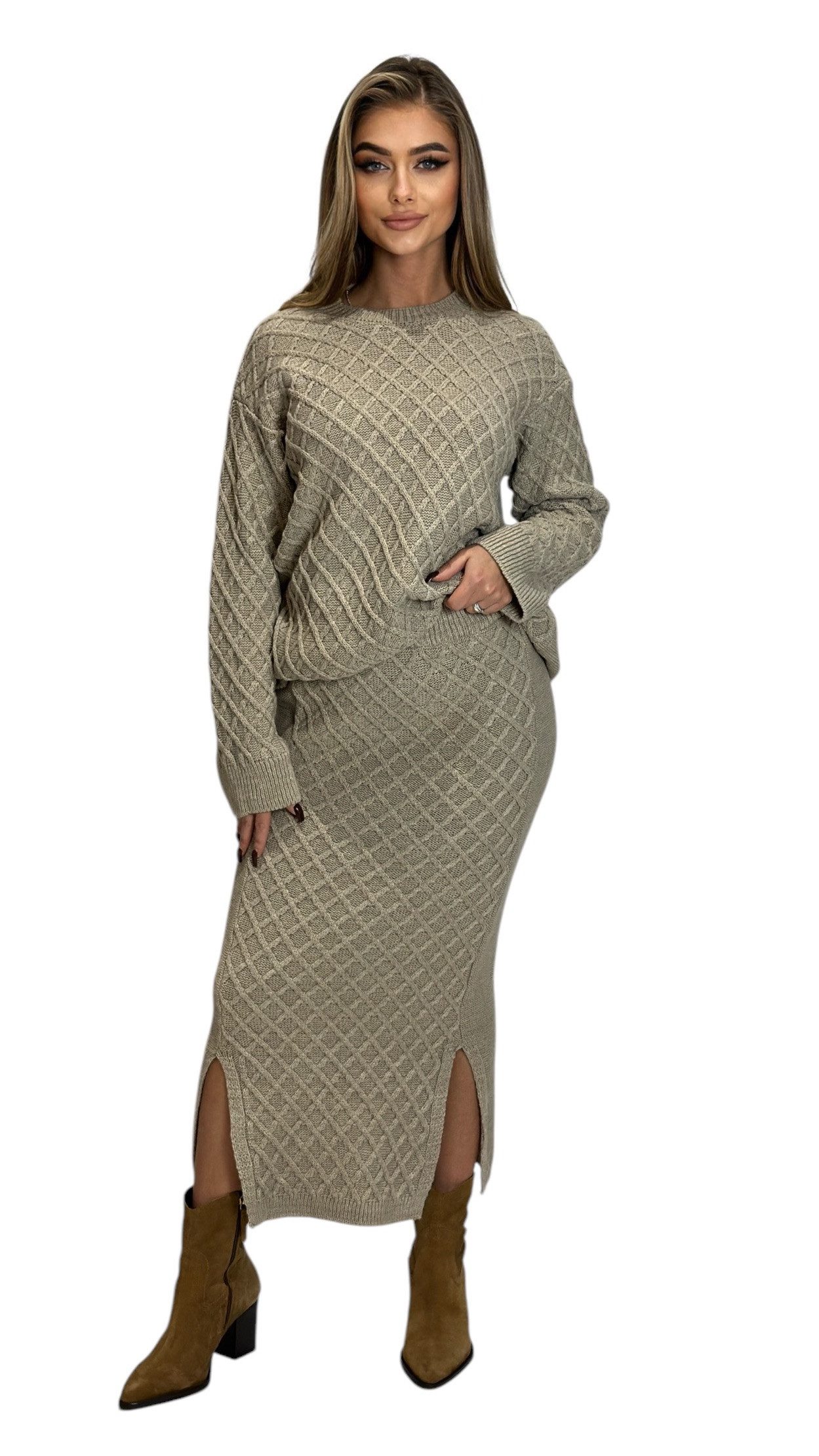 Mississhop Strickkleid Strickset Strickanzug Rock Pullover Damen M.394