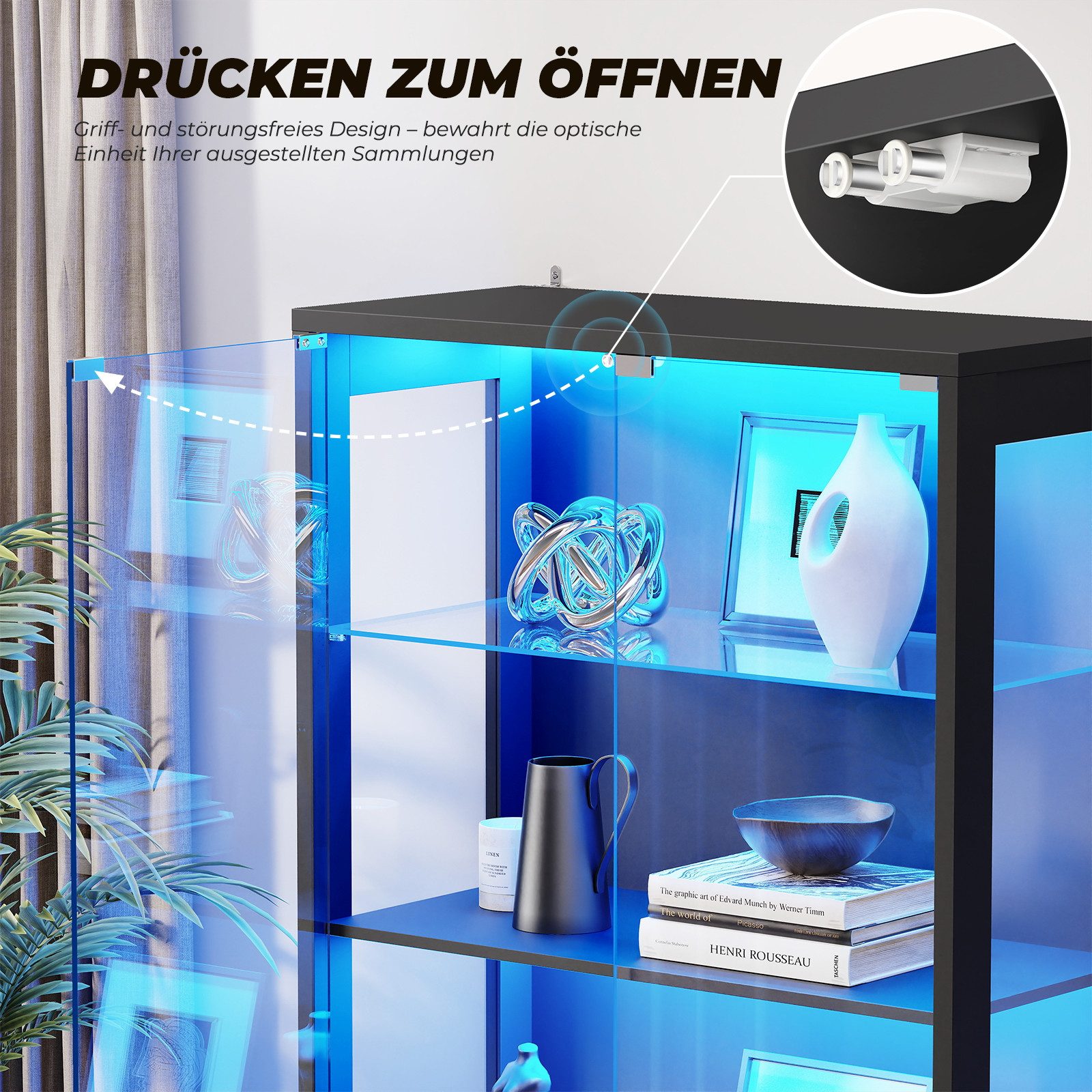 BROTTAR Glasvitrine 4 Ebenen mit Glastüren und verstellbaren Glasböden (1-St) 76×35×170cm, schwarz/weiß – Bild 4 von 5