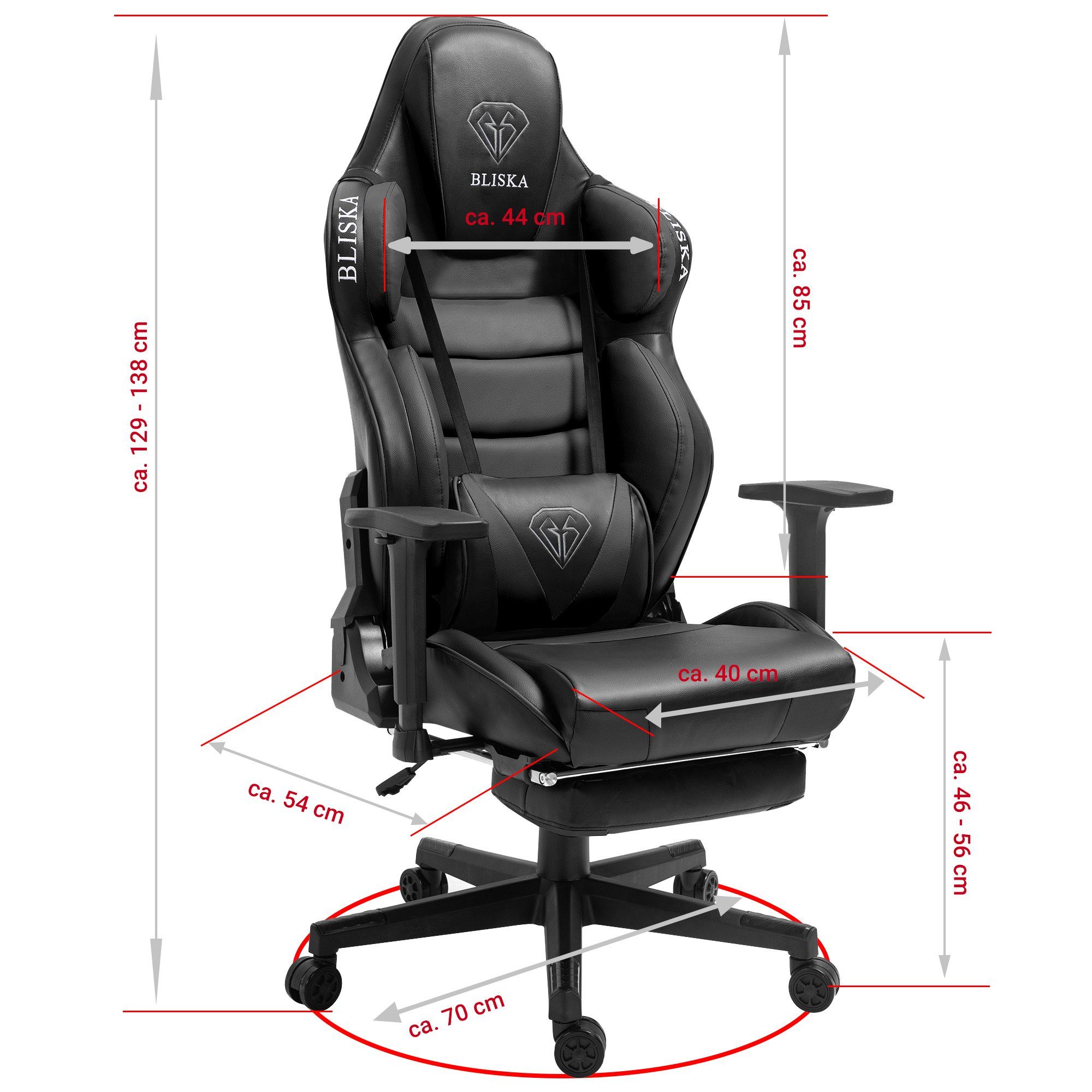 TRISENS Chefsessel Ikaros (1 und ergonomsichen Chefsessel Racing Stück), Sportsitz Chair 4D-Armlehnen Schwarz mit Drehstuhl Schreibtischstuhl