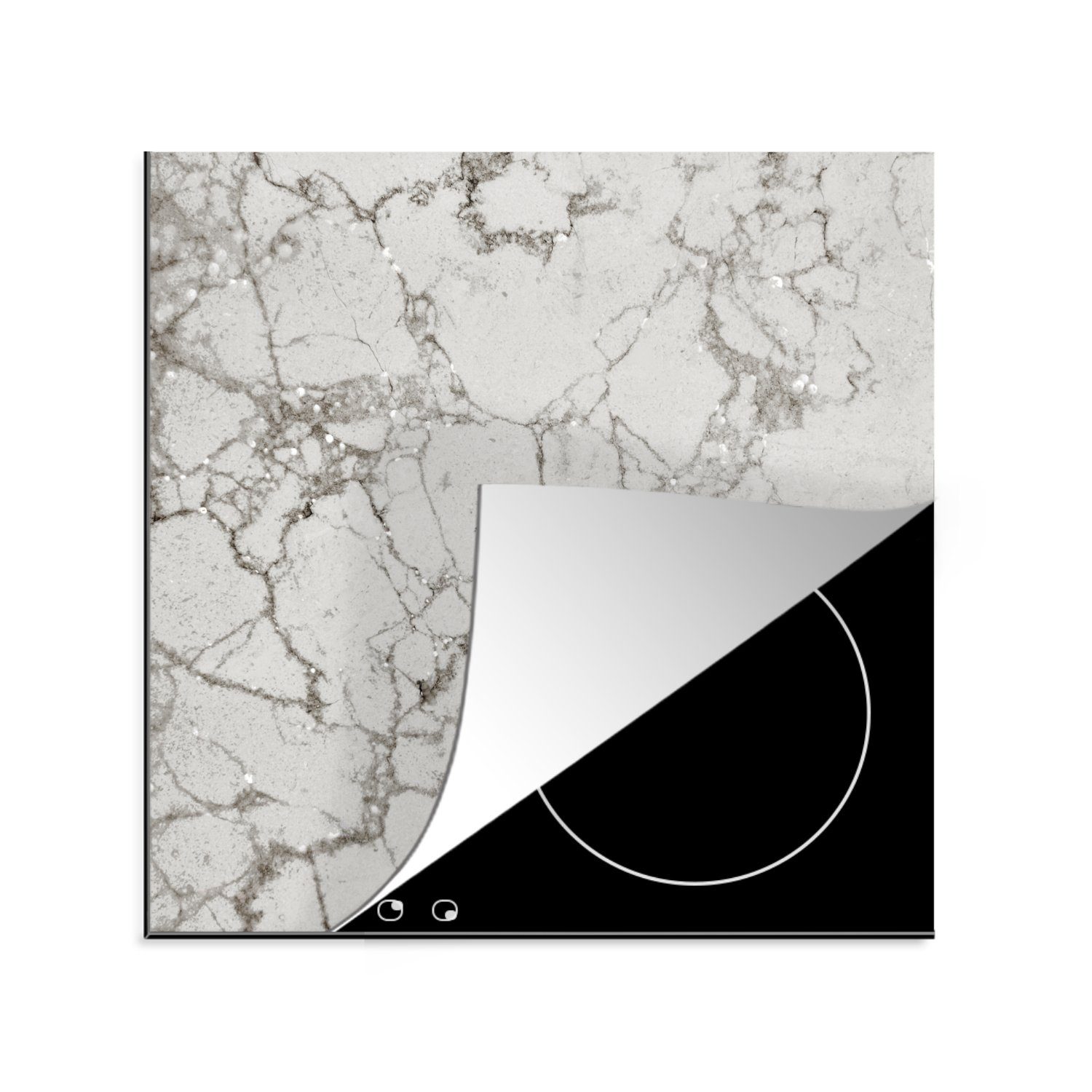 MuchoWow Herdblende-/Abdeckplatte Marmor - Muster - Grau, Vinyl, (1 tlg), 78x78 cm, Ceranfeldabdeckung, Arbeitsplatte für küche | Herdabdeckplatten