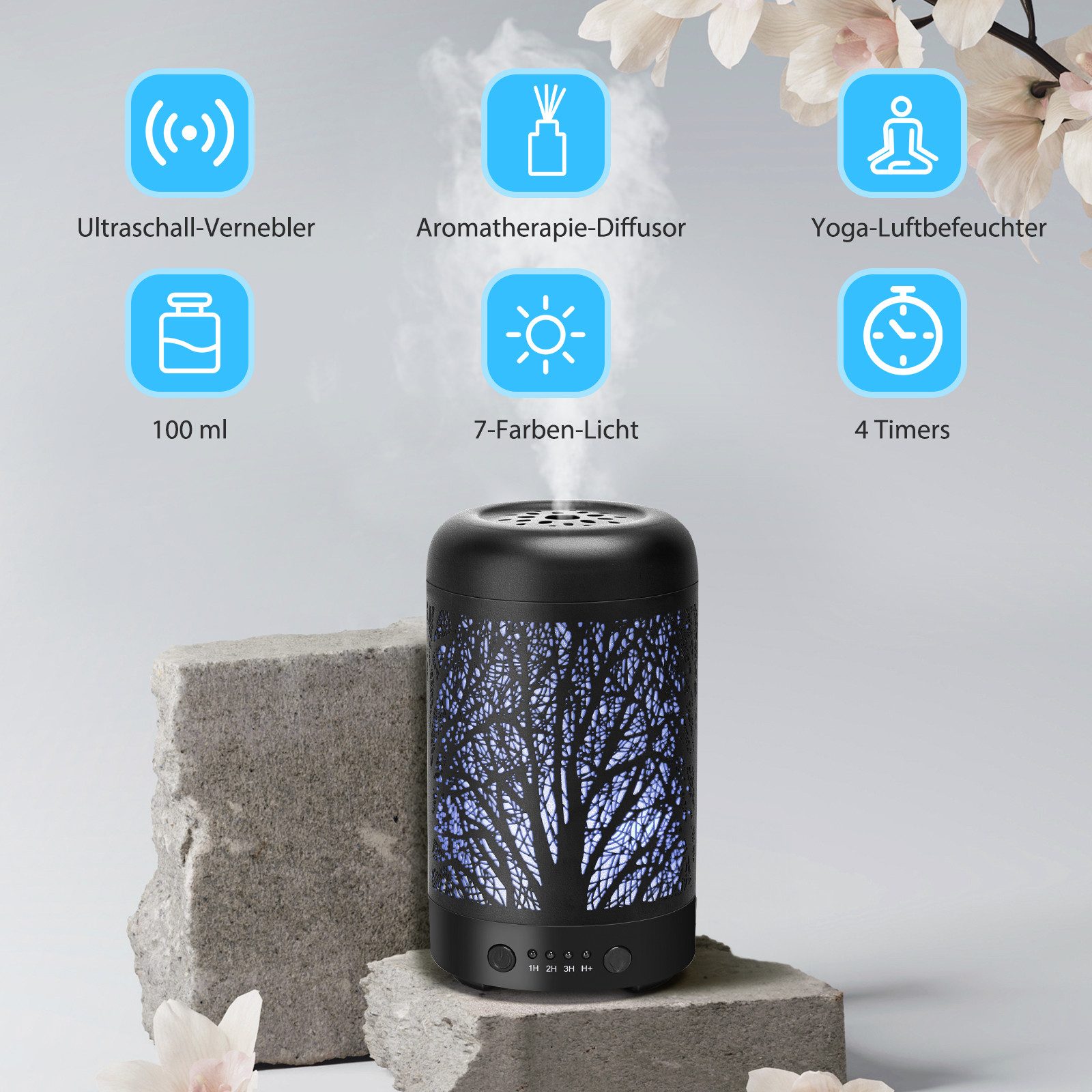 Aigostar Diffuser Aromatherapie Diffusor für ätherische Öle,100 ml Ultraschall-Diffusor, 0,10 l Wassertank, Luftbefeuchter für Schlafzimmer/Büro/Yoga