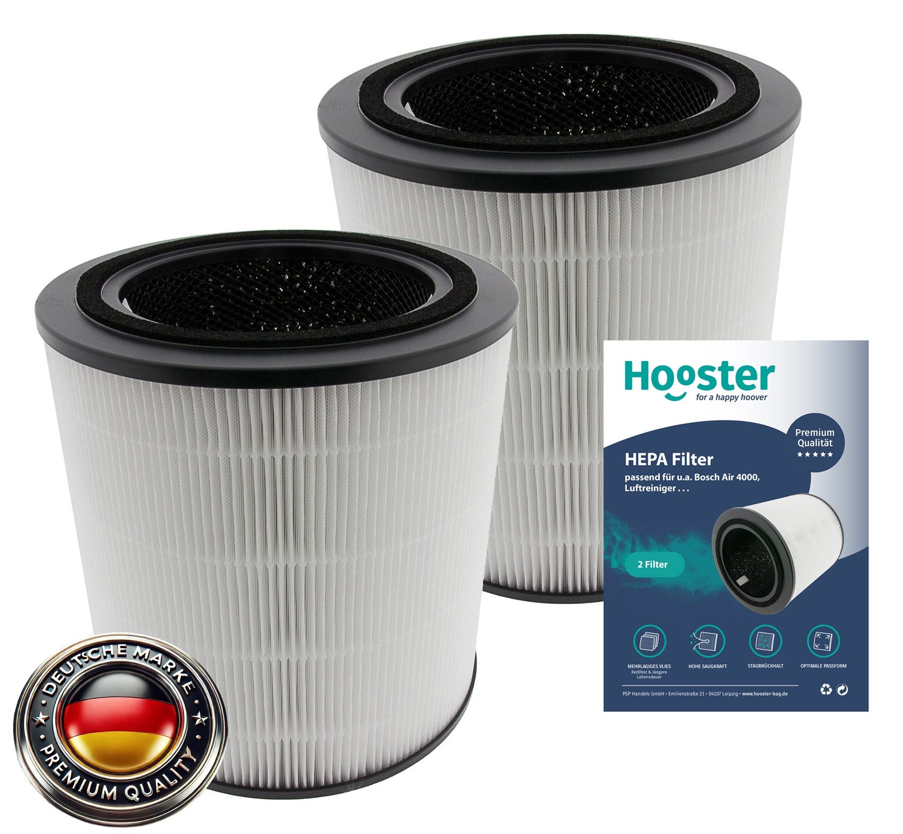 Hooster Luftfilter 2er Set Filter kompatibel mit Bosch Air 4000 Luftreiniger, 3in1 HEPA/Aktivkohle Filter für eine optimale Luftreinigung