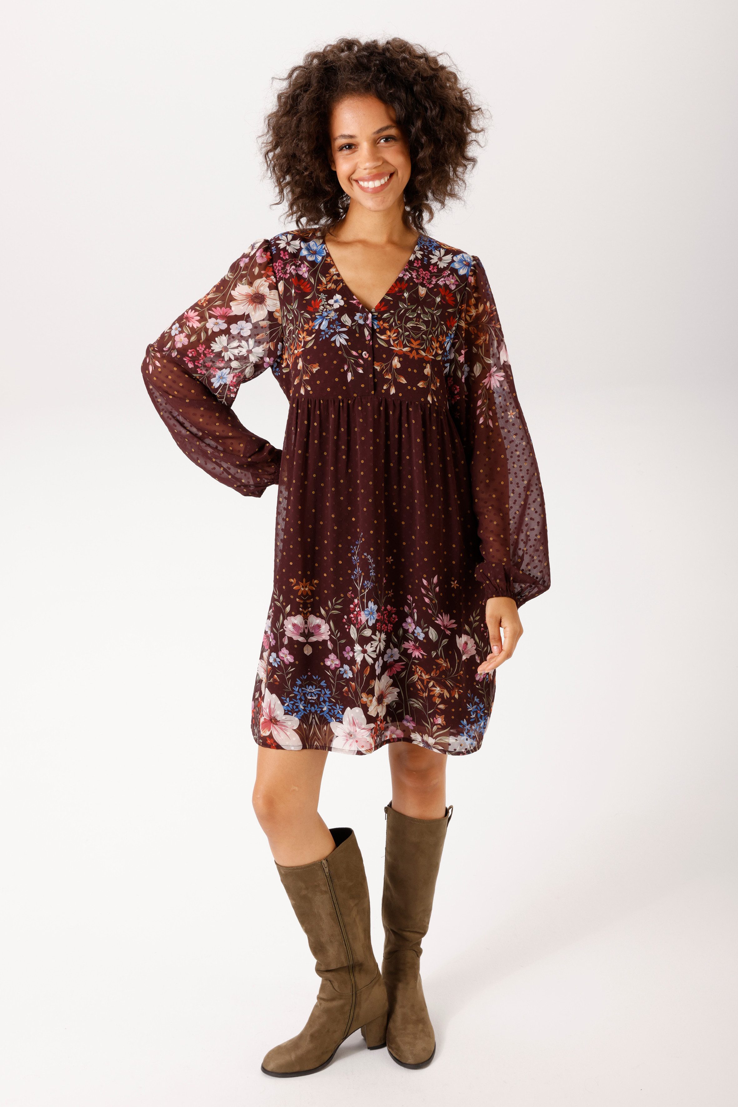 Aniston CASUAL Tunikakleid mit farbenfrohen Blumendruck und Punkten - NEUE KOLLEKTION