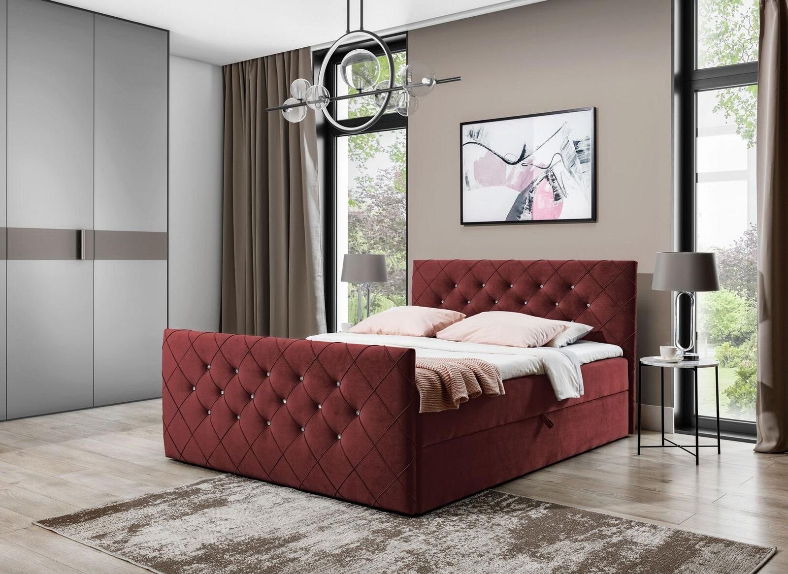 JVmoebel Bett, Chesterfield Boxspringbett Schlafzimmer Design Doppel Hotel Bett Rot